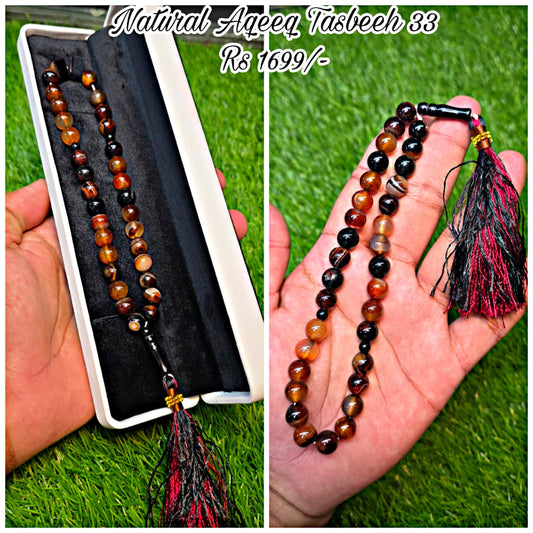 Natural Aqeeq Tasbeeh 33 Beads