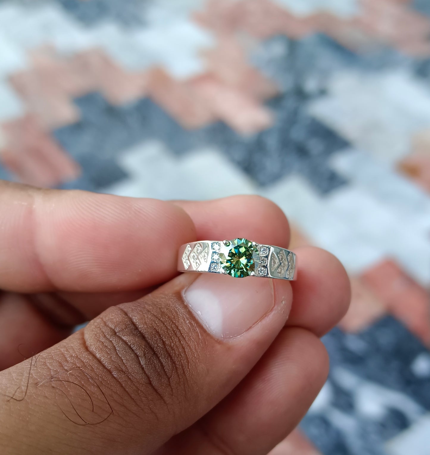 Green MOISSANITE Diamond Ring