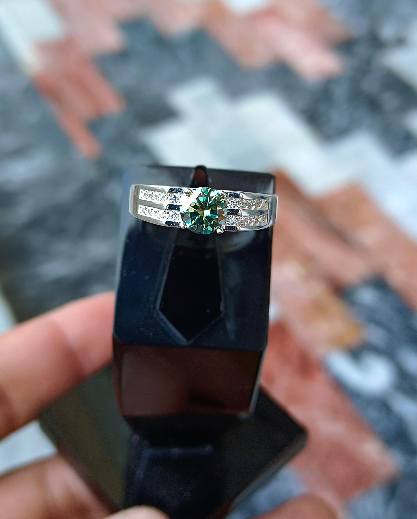 Green Moissanite diamond ring