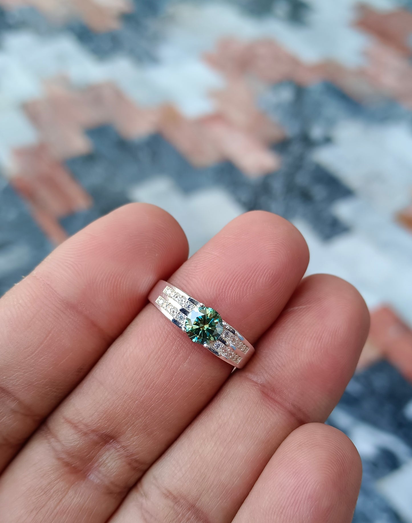 Green Moissanite diamond ring