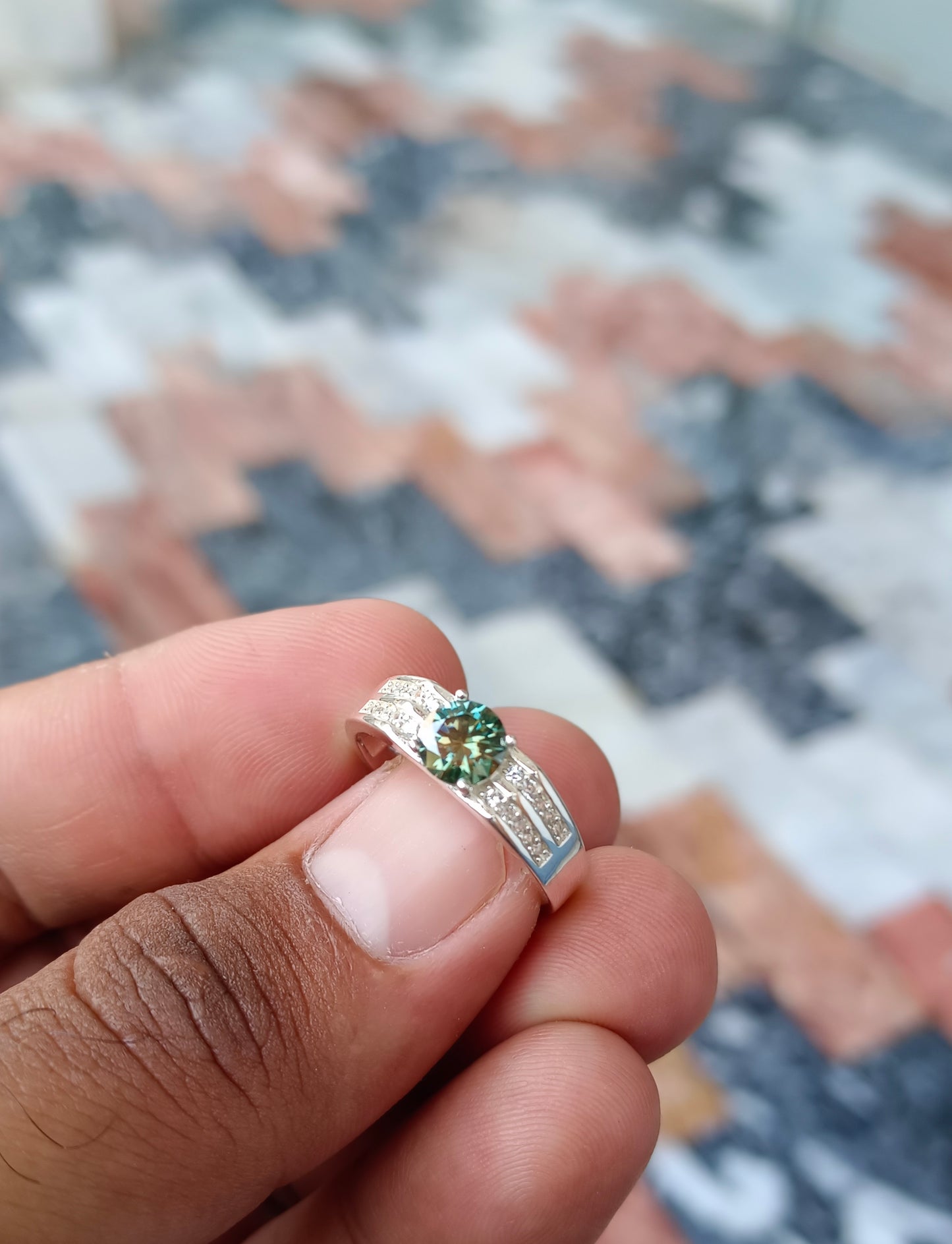 Green Moissanite diamond ring