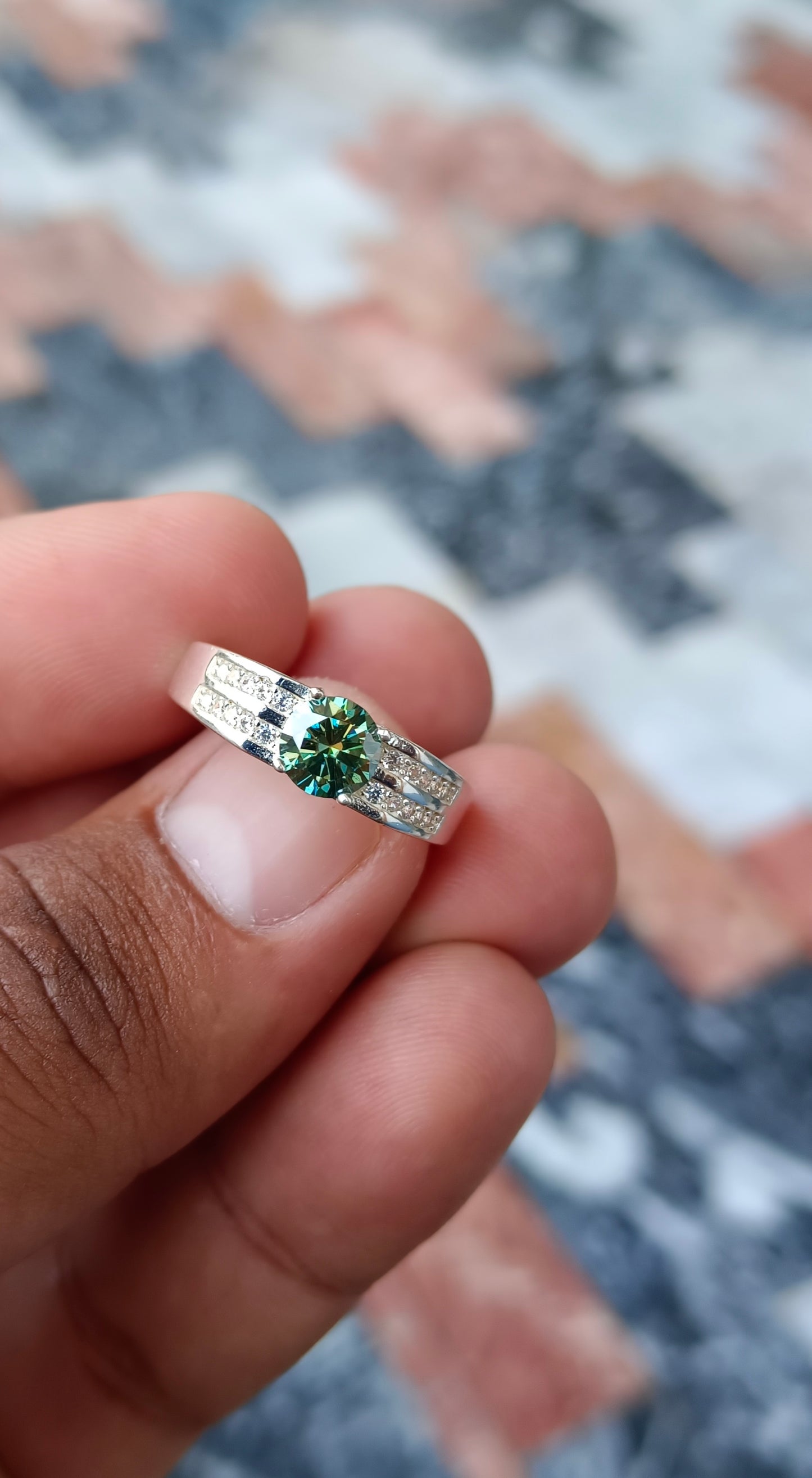 Green Moissanite diamond ring