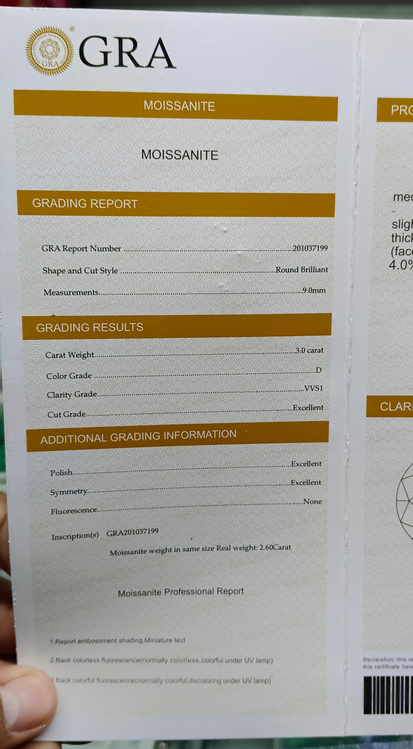 Moissanite Diamond 3 CRT (GRA Certified)