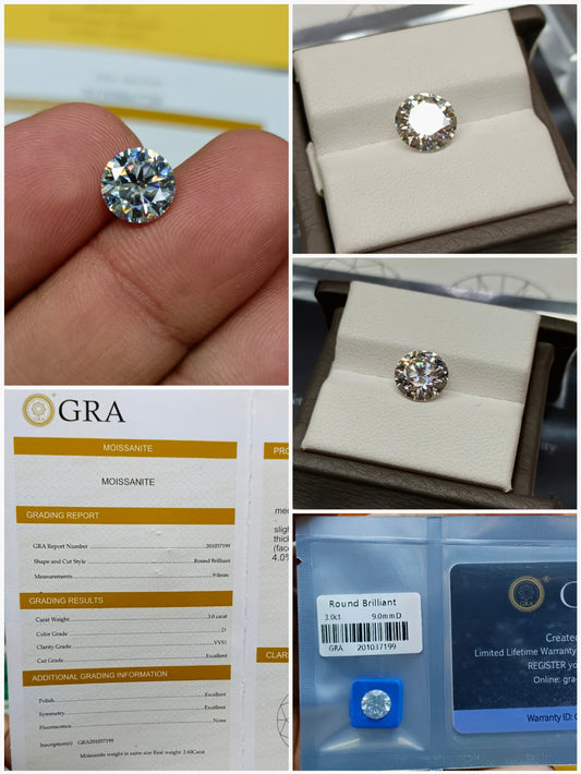 Moissanite Diamond 3 CRT (GRA Certified)