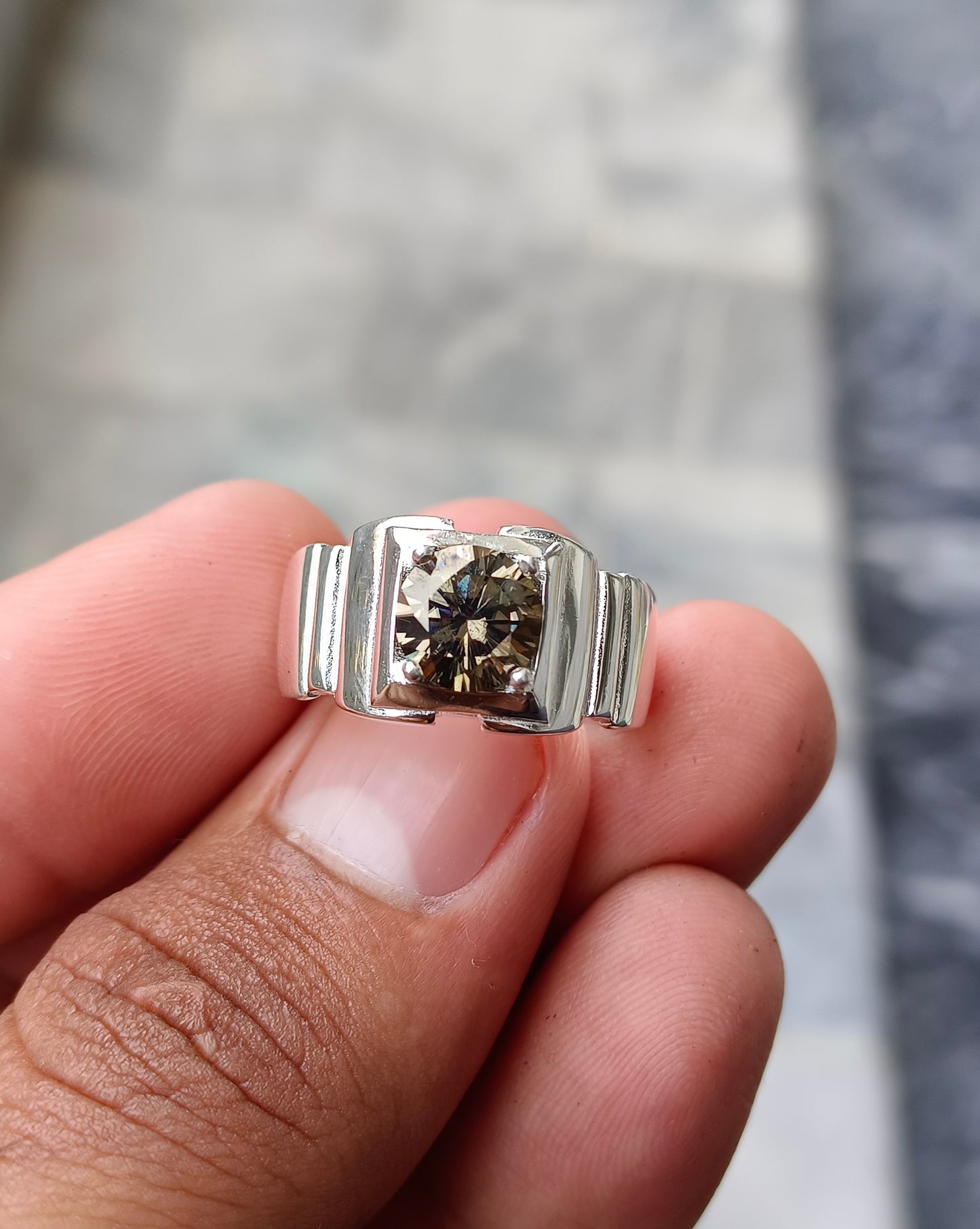 2 CRT Brown Moissanite diamond ring pure silver