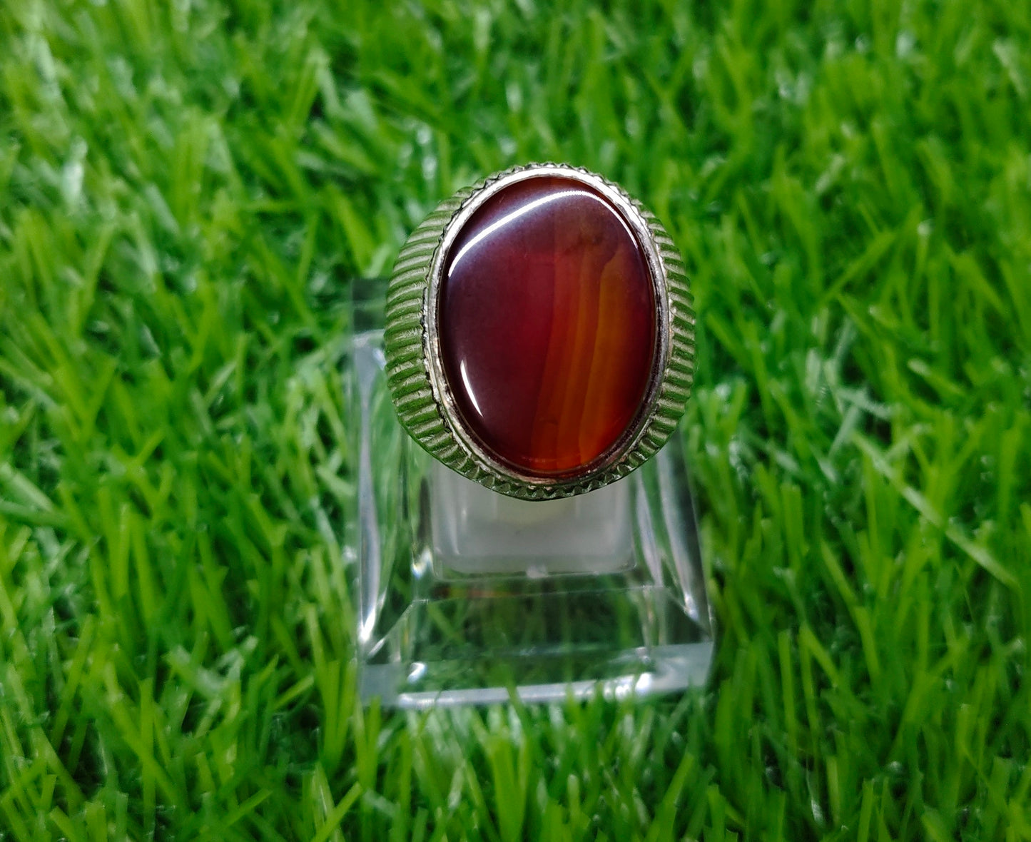 Natural Red Yamni Aqeeq Ring