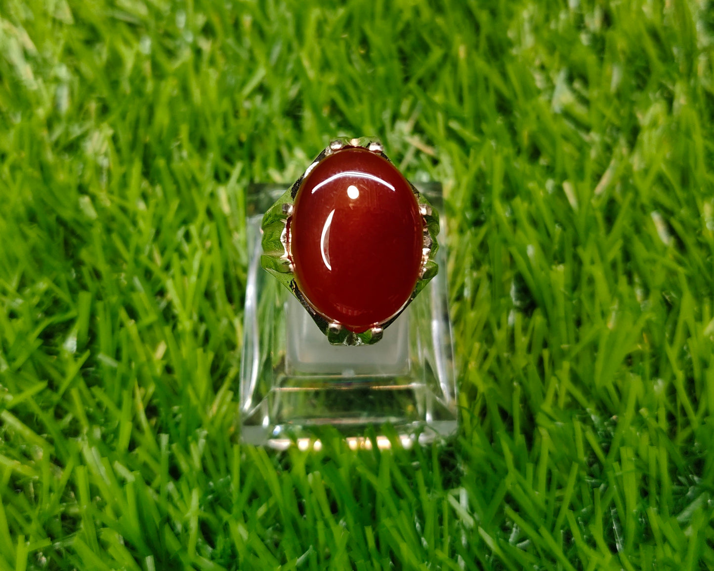 Natural Red Yamni Aqeeq Ring