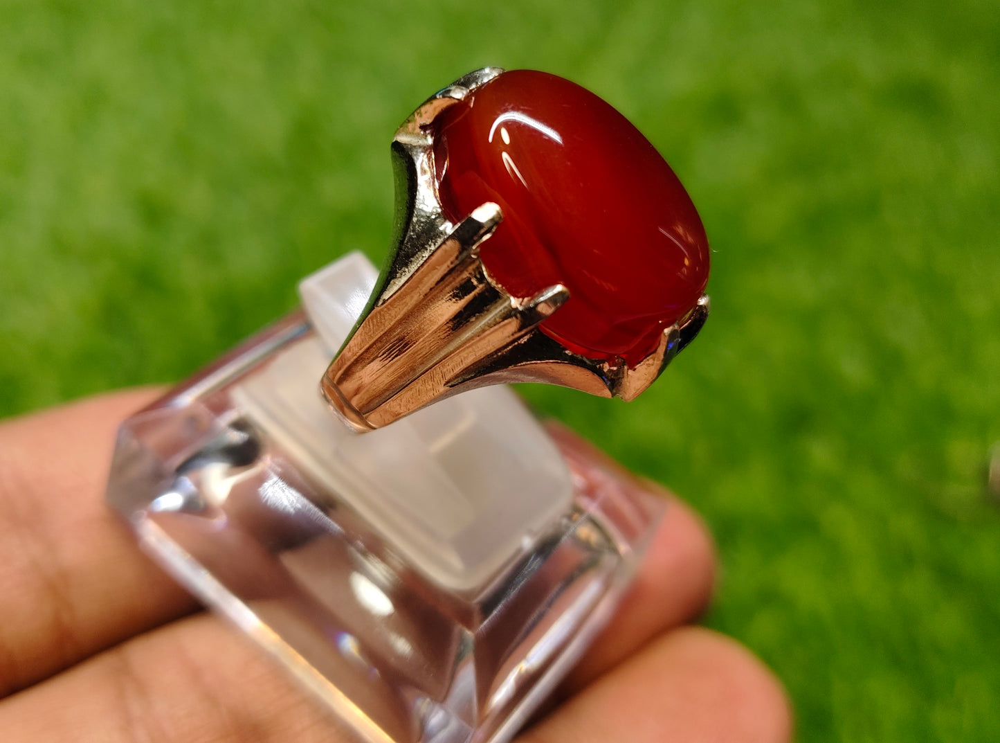 Natural Red Yamni Aqeeq Ring