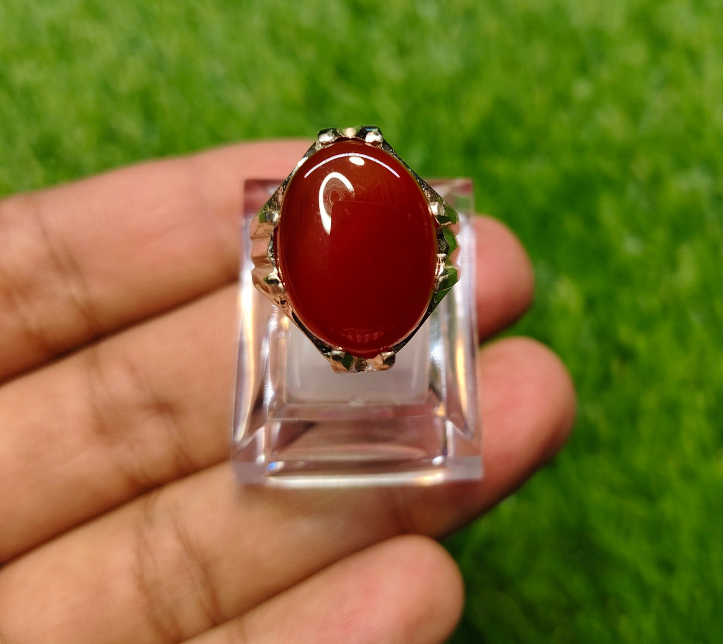 Natural Red Yamni Aqeeq Ring