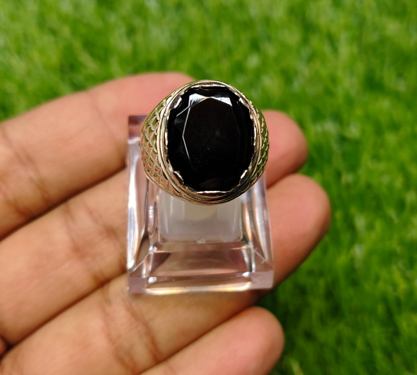 Natural Black Yamni Aqeeq Ring