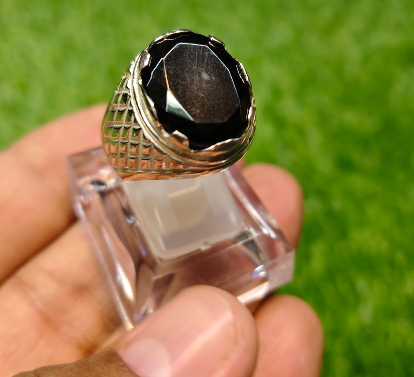 Natural Black Yamni Aqeeq Ring