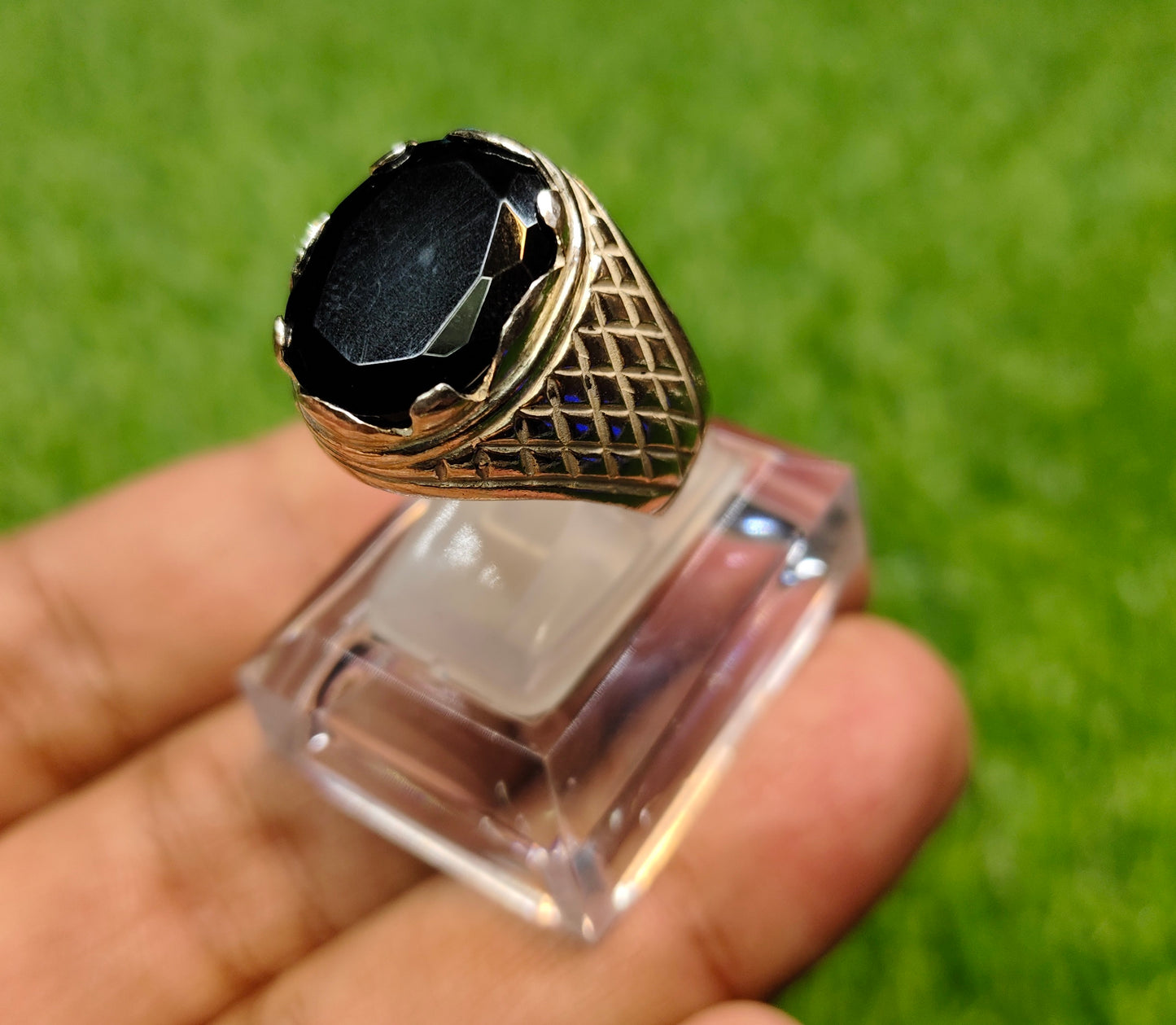 Natural Black Yamni Aqeeq Ring