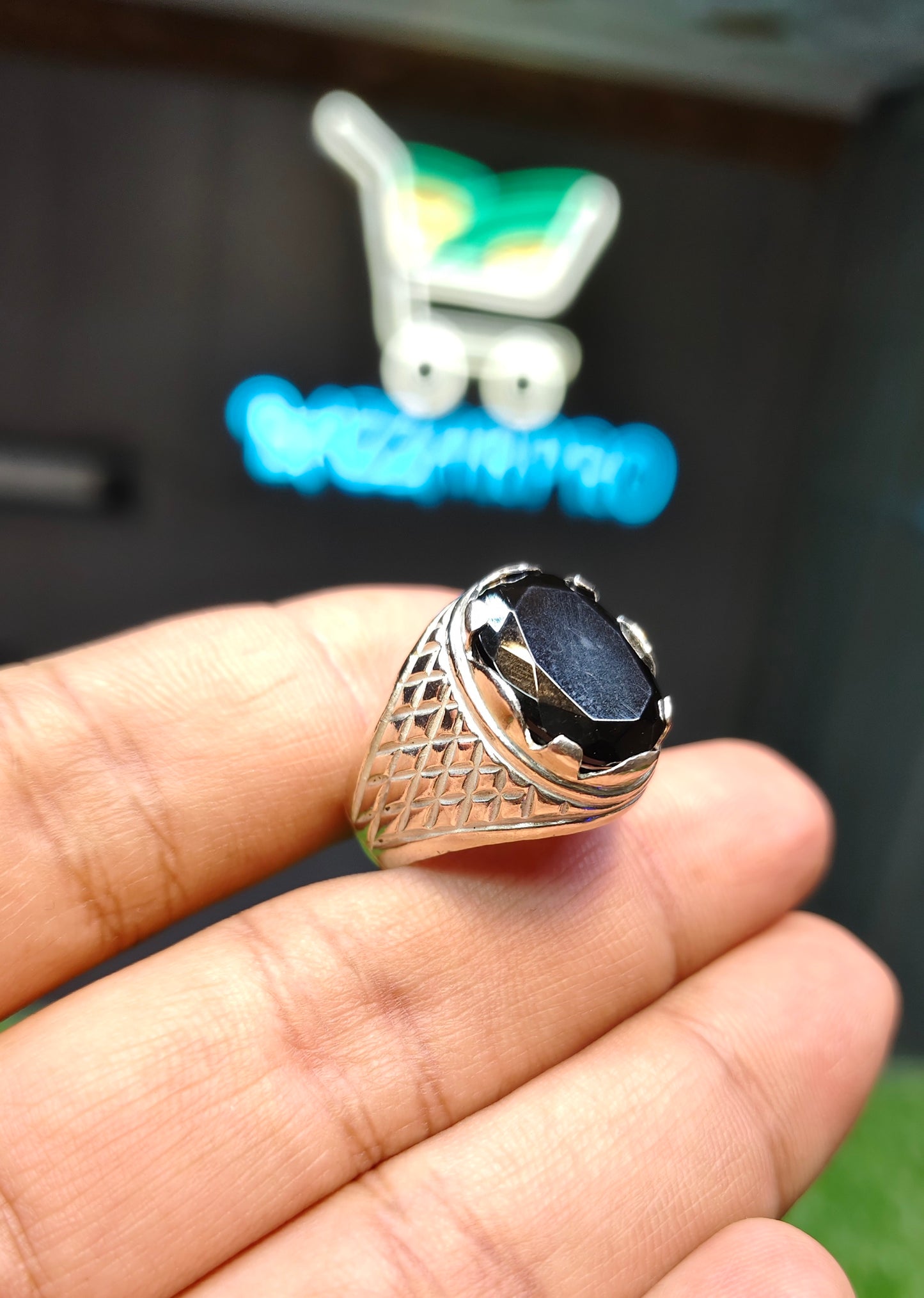 Natural Black Yamni Aqeeq Ring