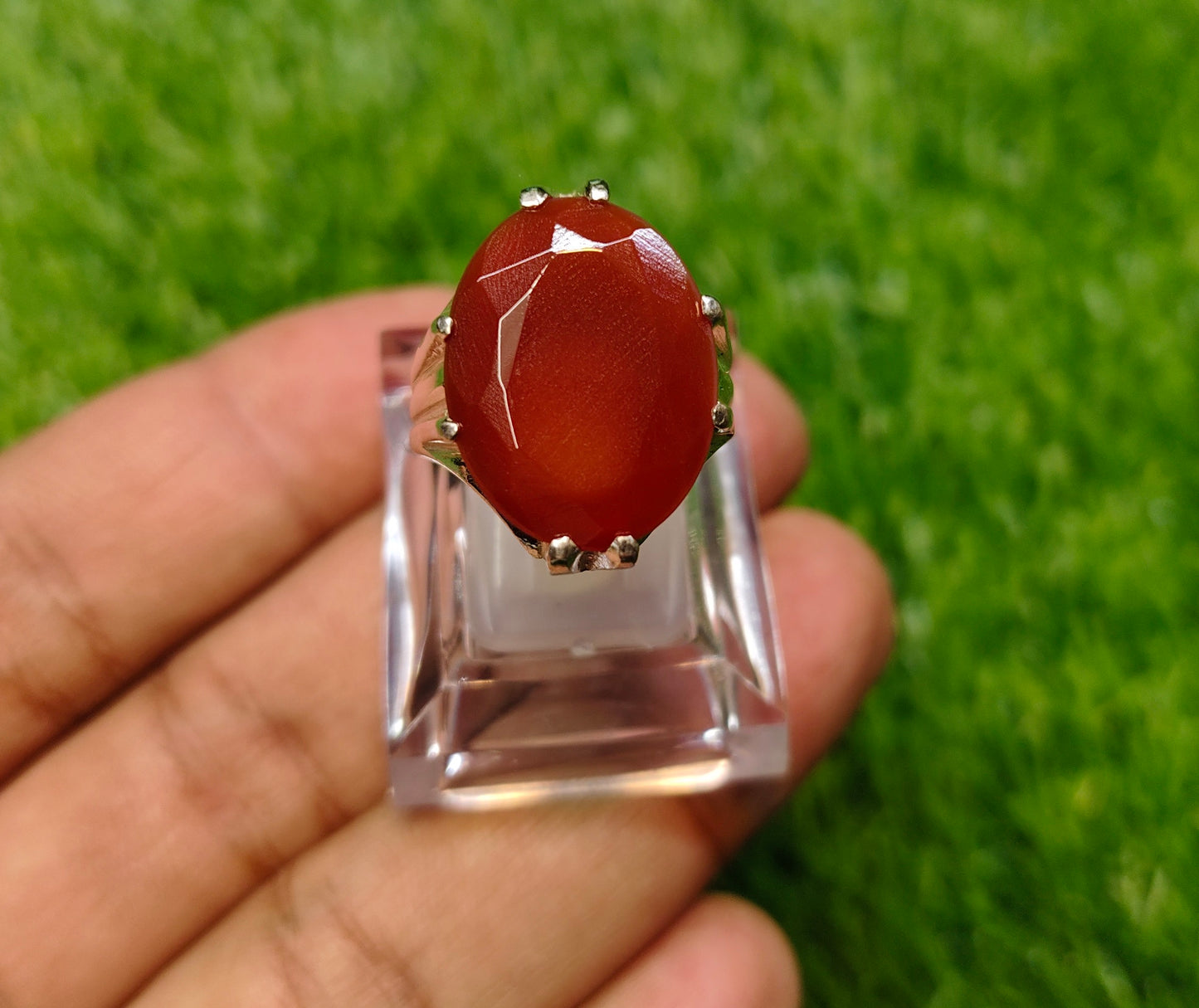 Natural Red Yamni Aqeeq Ring