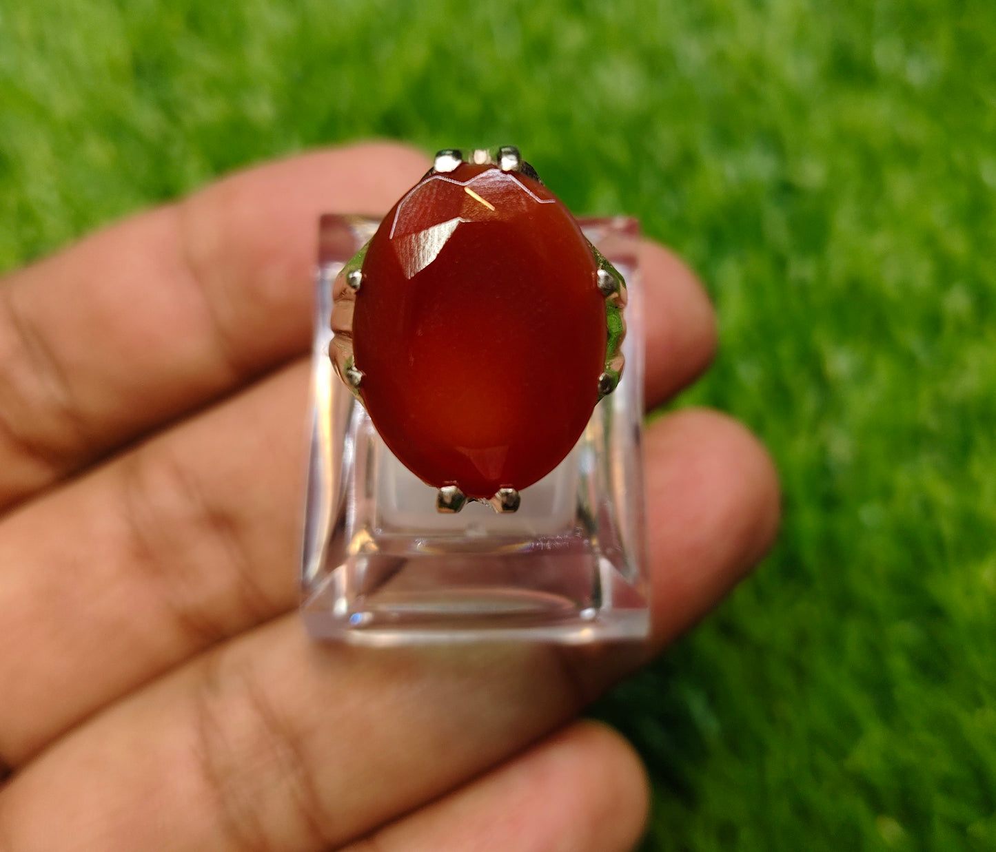 Natural Red Yamni Aqeeq Ring