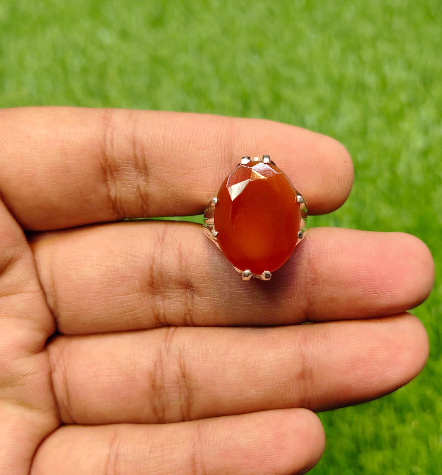 Natural Red Yamni Aqeeq Ring