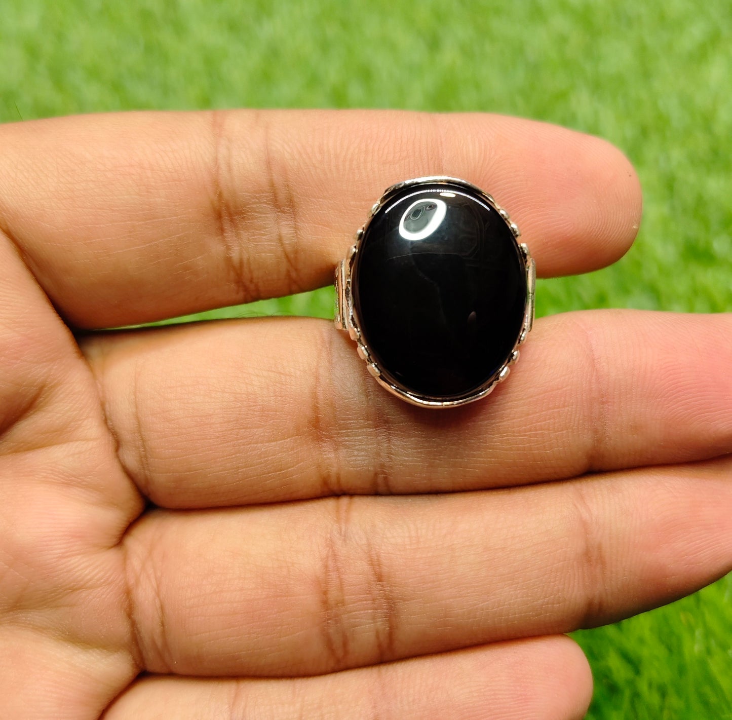 Natural Black Aqeeq Ring