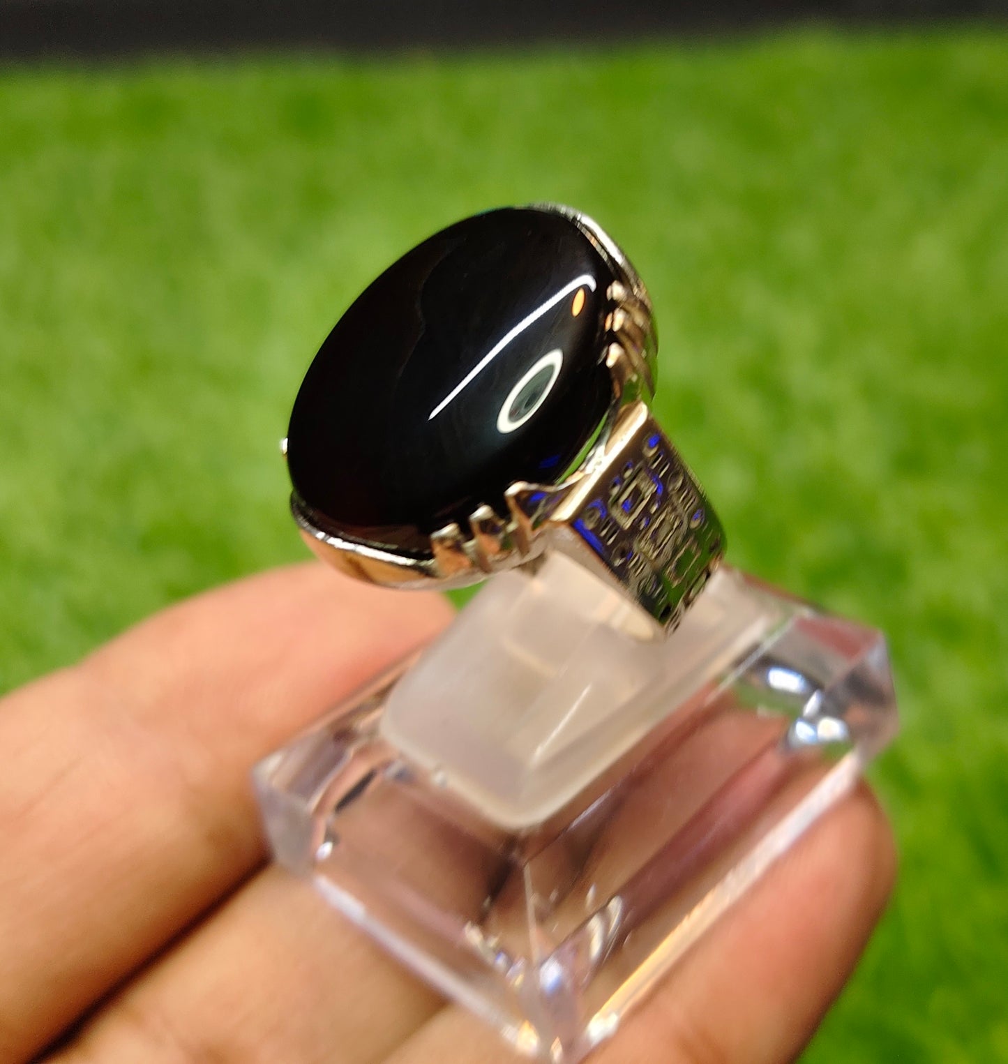 Natural Black Aqeeq Ring