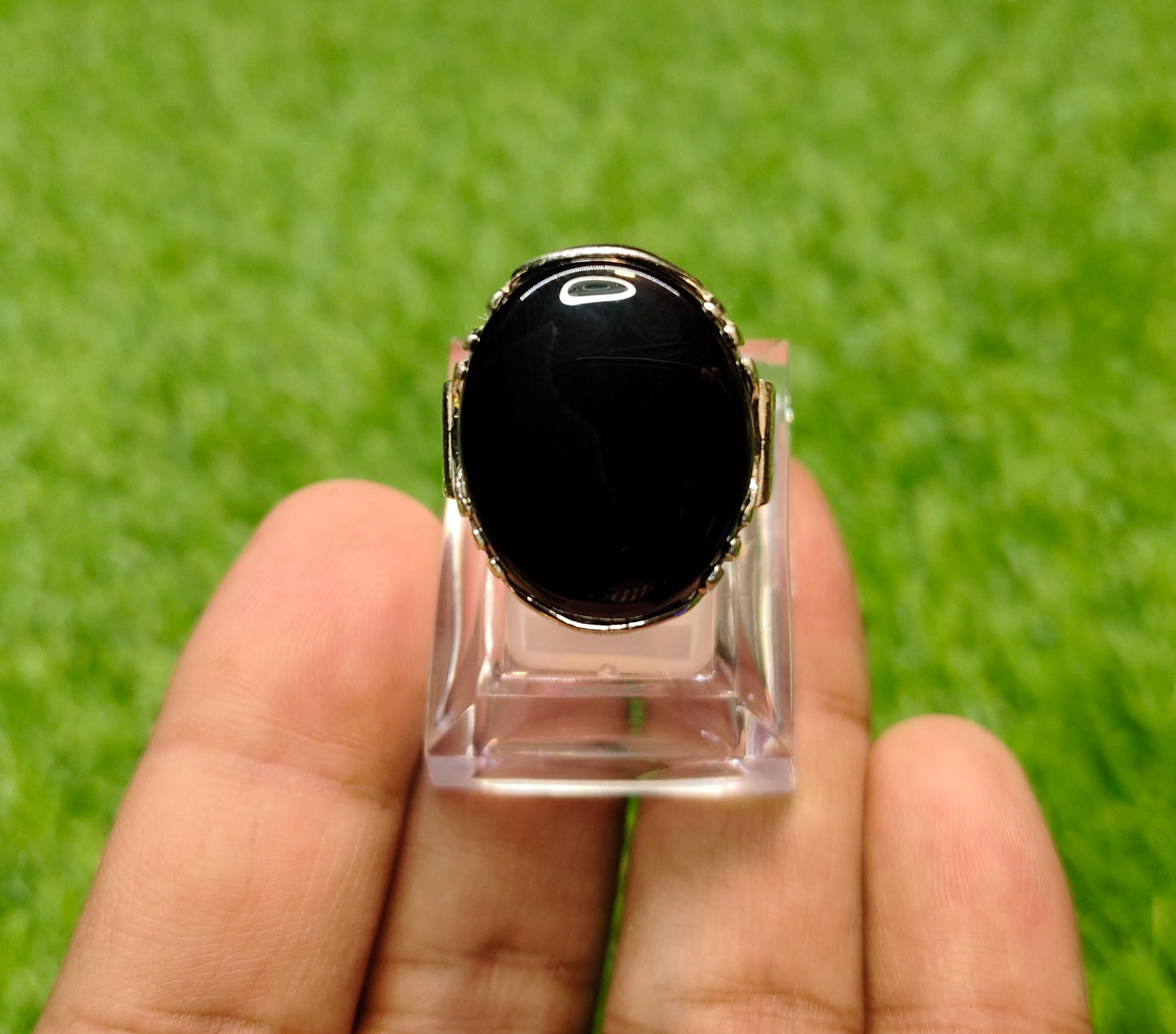 Natural Black Aqeeq Ring