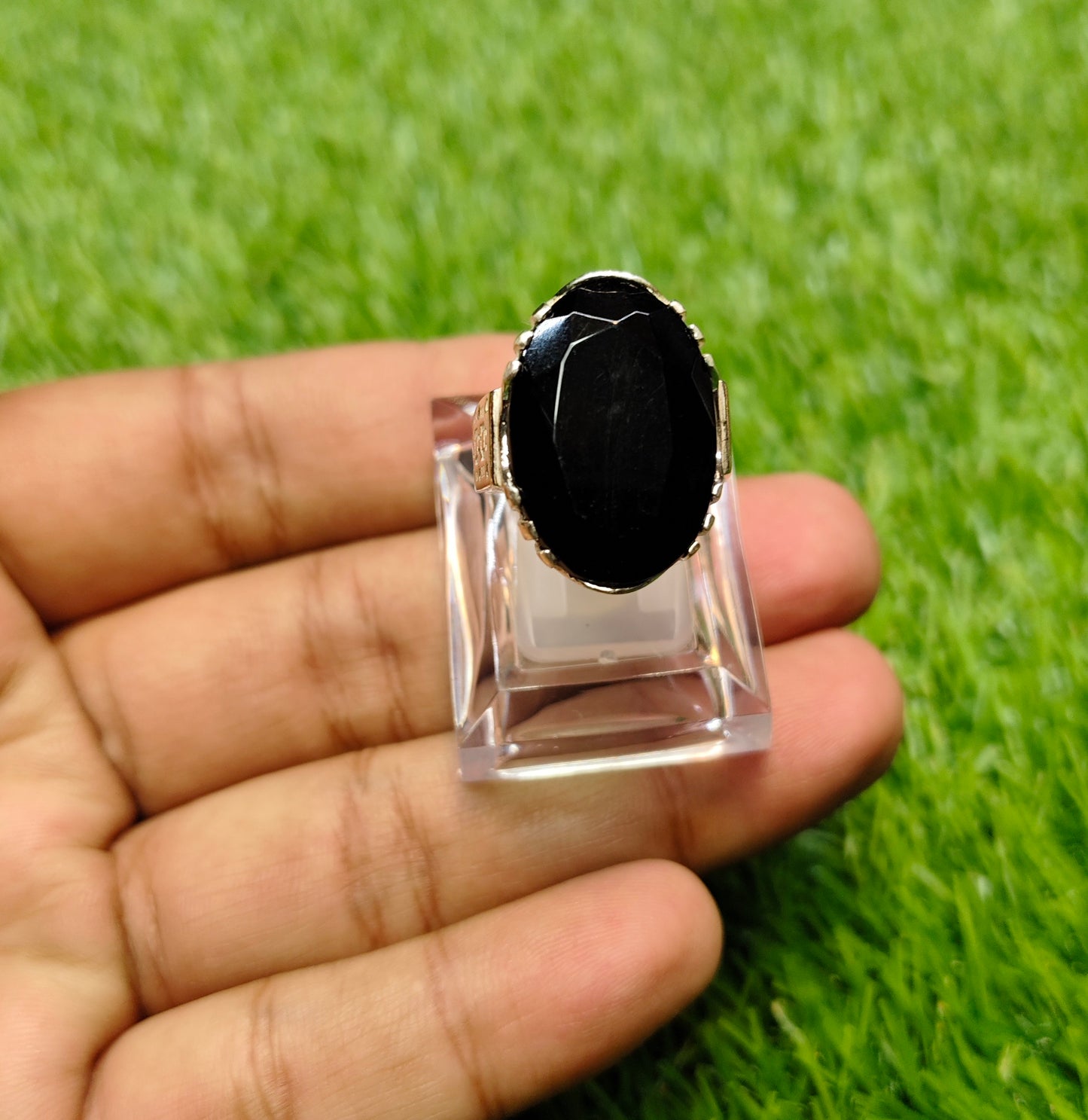 Natural Black Aqeeq Ring