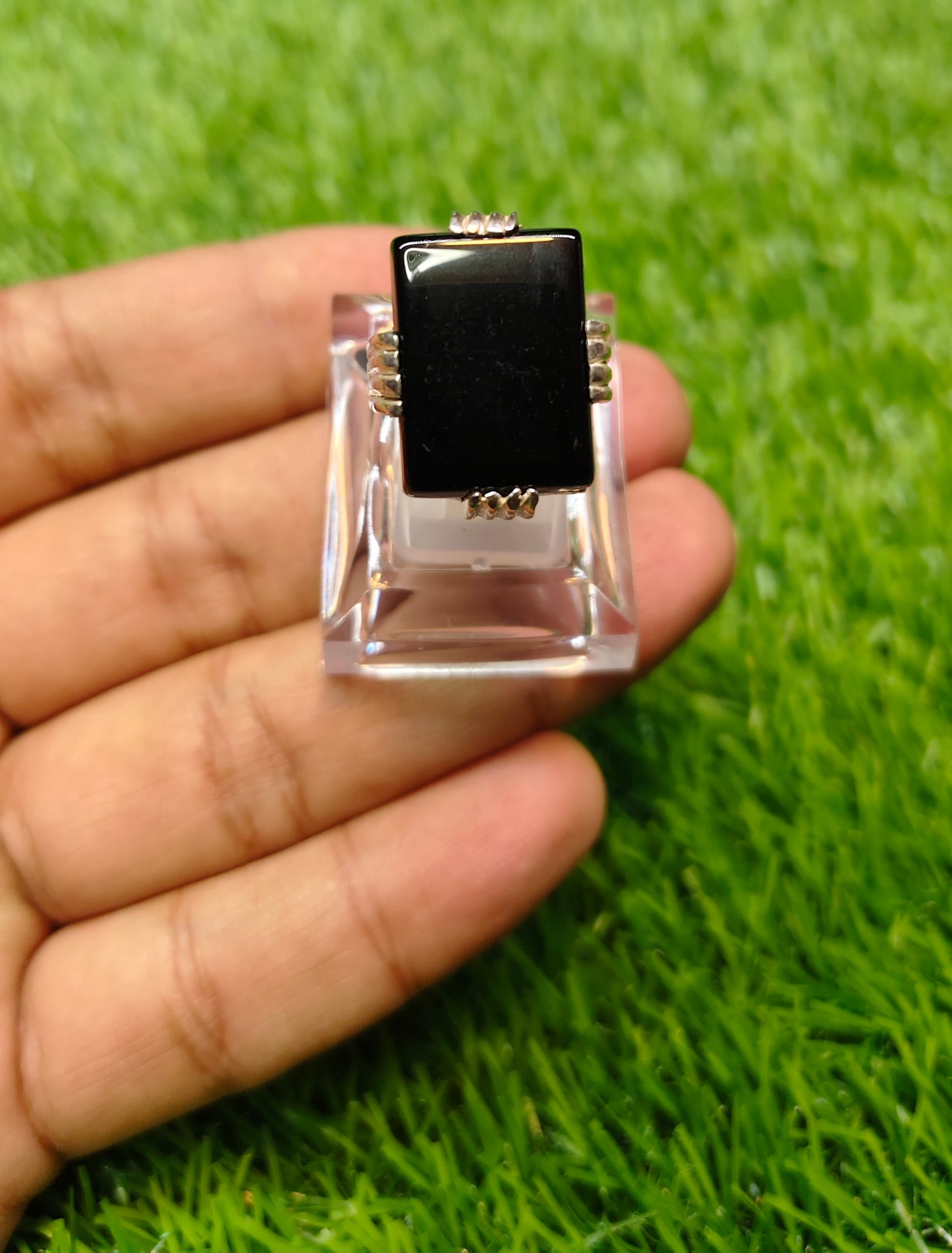 Natural Black Aqeeq Ring