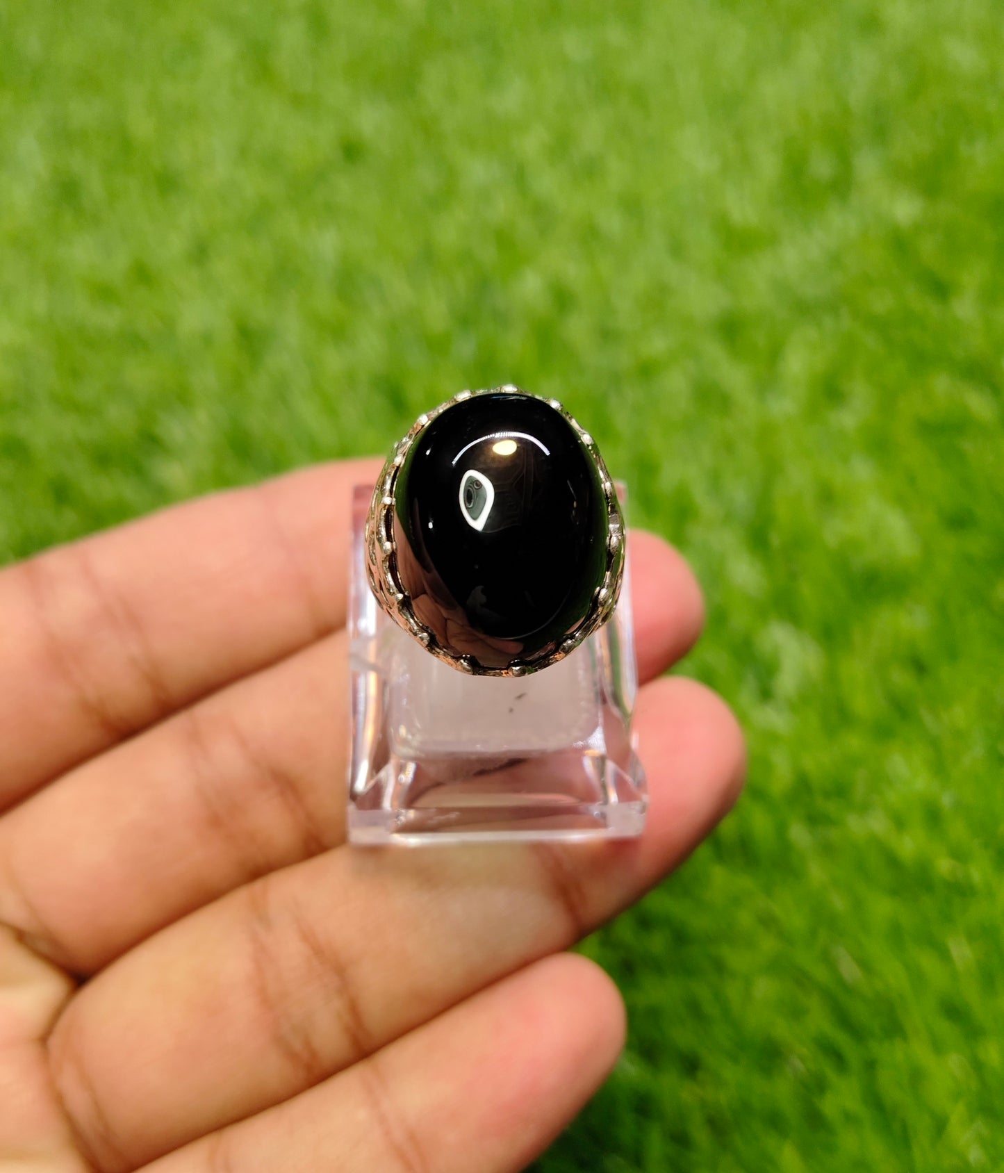 Natural Black Aqeeq Ring For Men