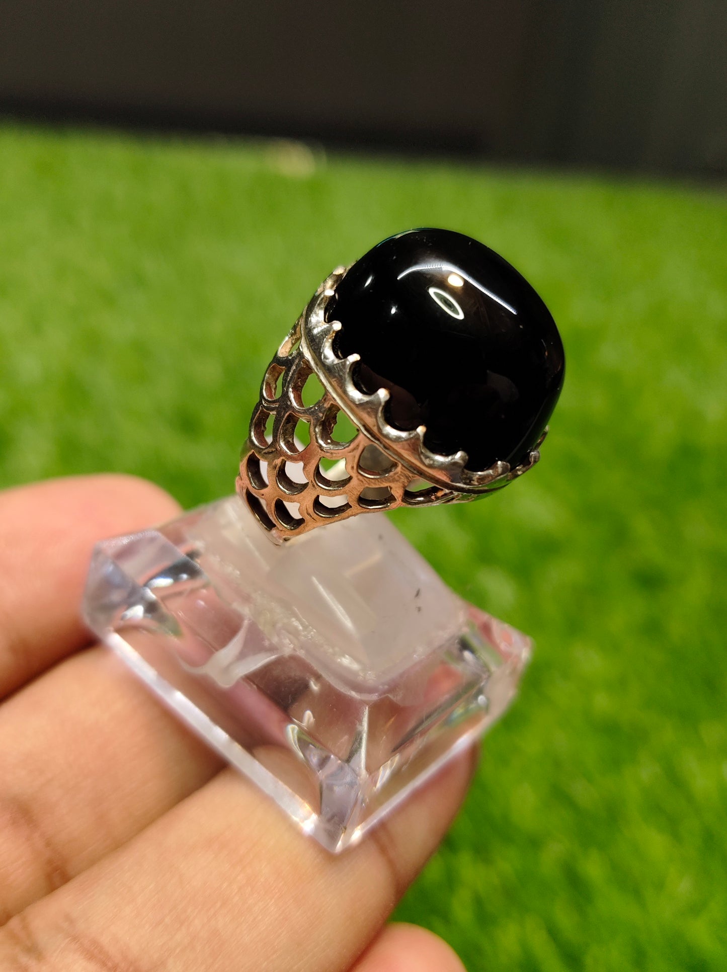 Natural Black Aqeeq Ring For Men