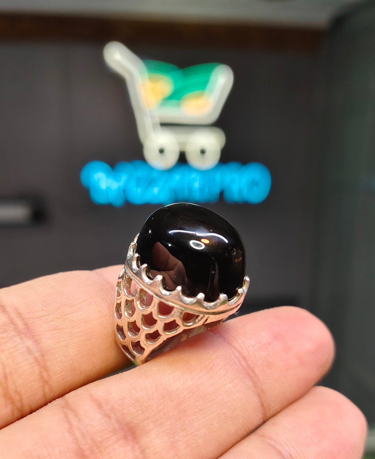 Natural Black Aqeeq Ring For Men