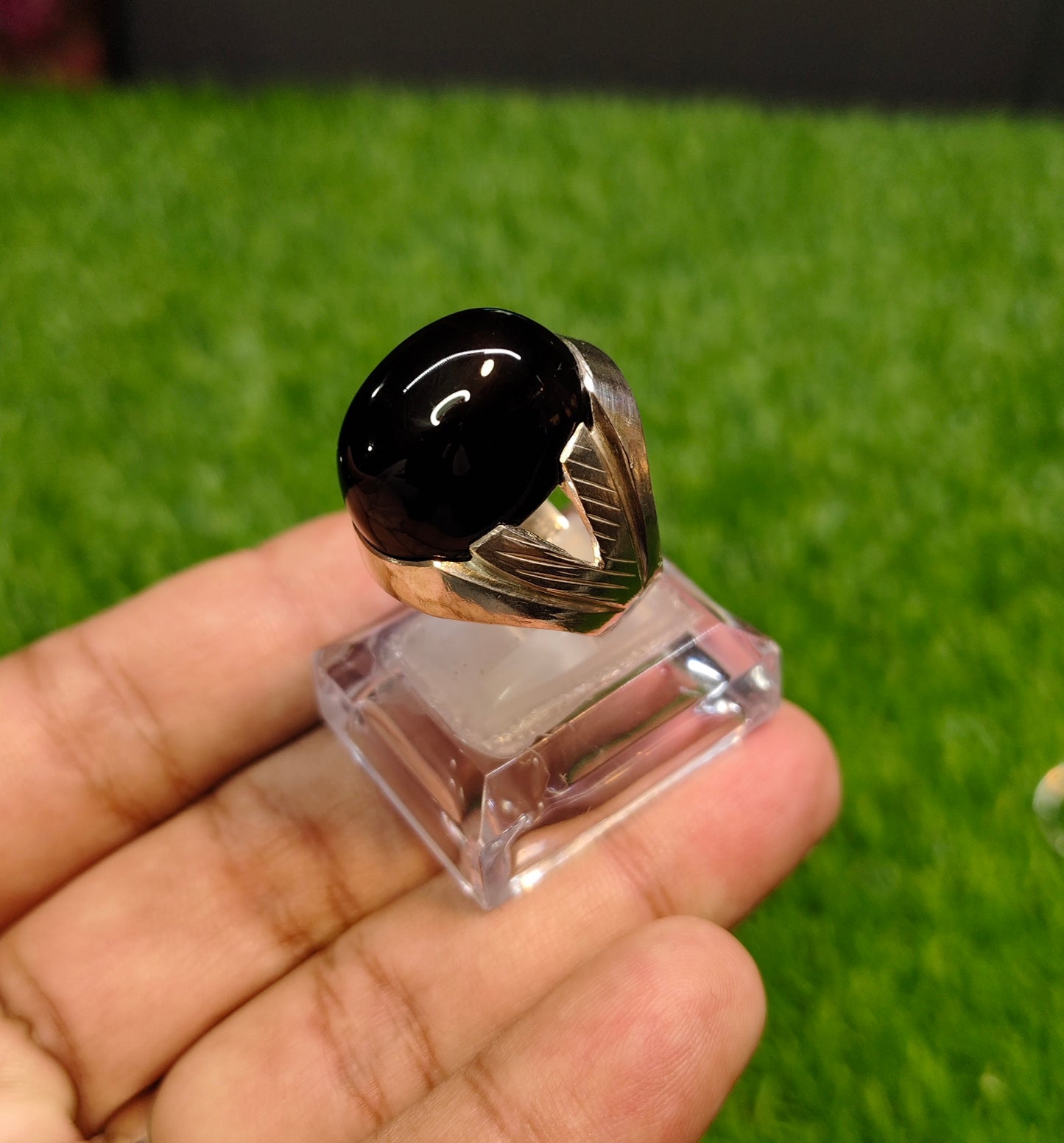 Natural Black Aqeeq Ring For Men