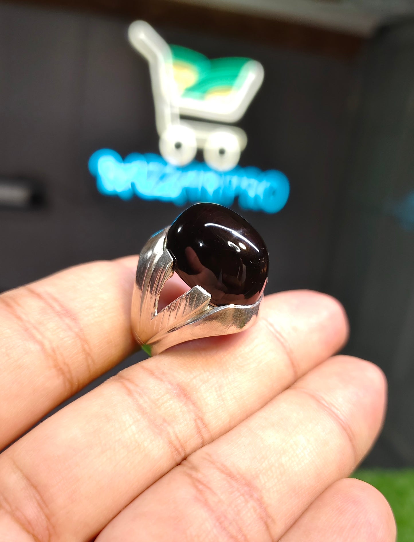 Natural Black Aqeeq Ring For Men