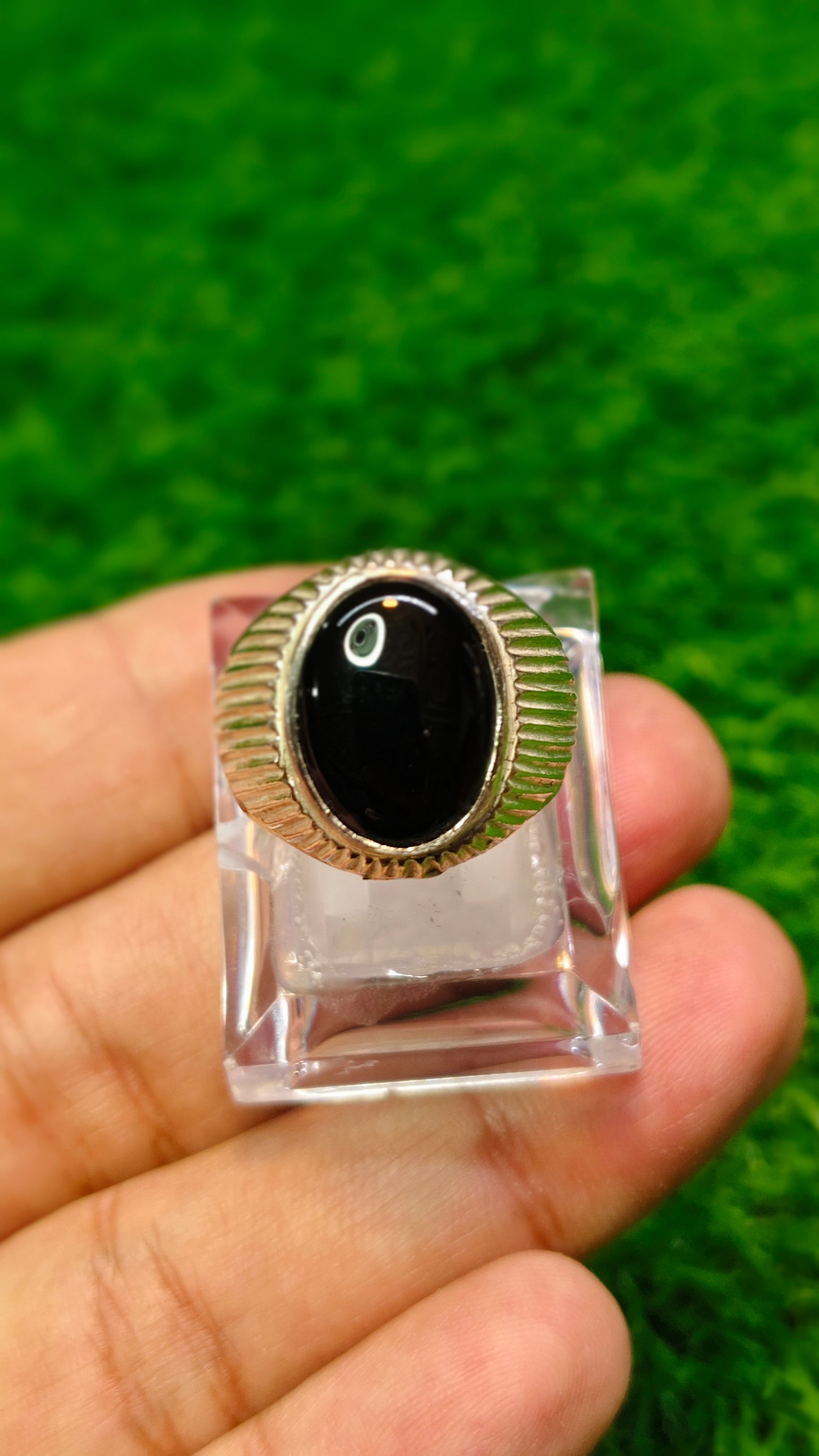 Natural Black Aqeeq Ring