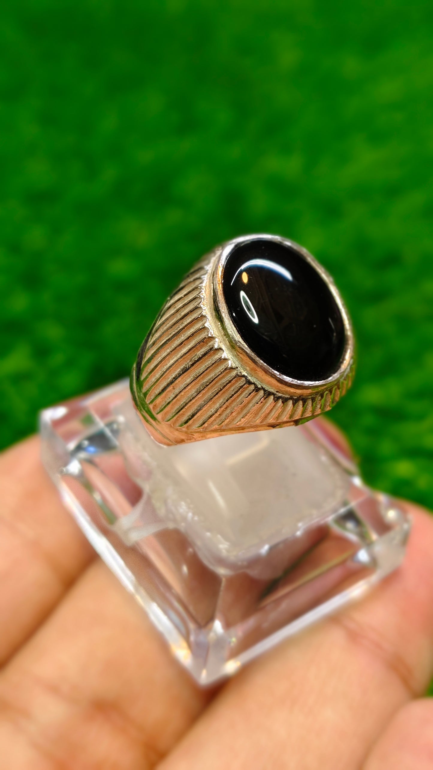 Natural Black Aqeeq Ring