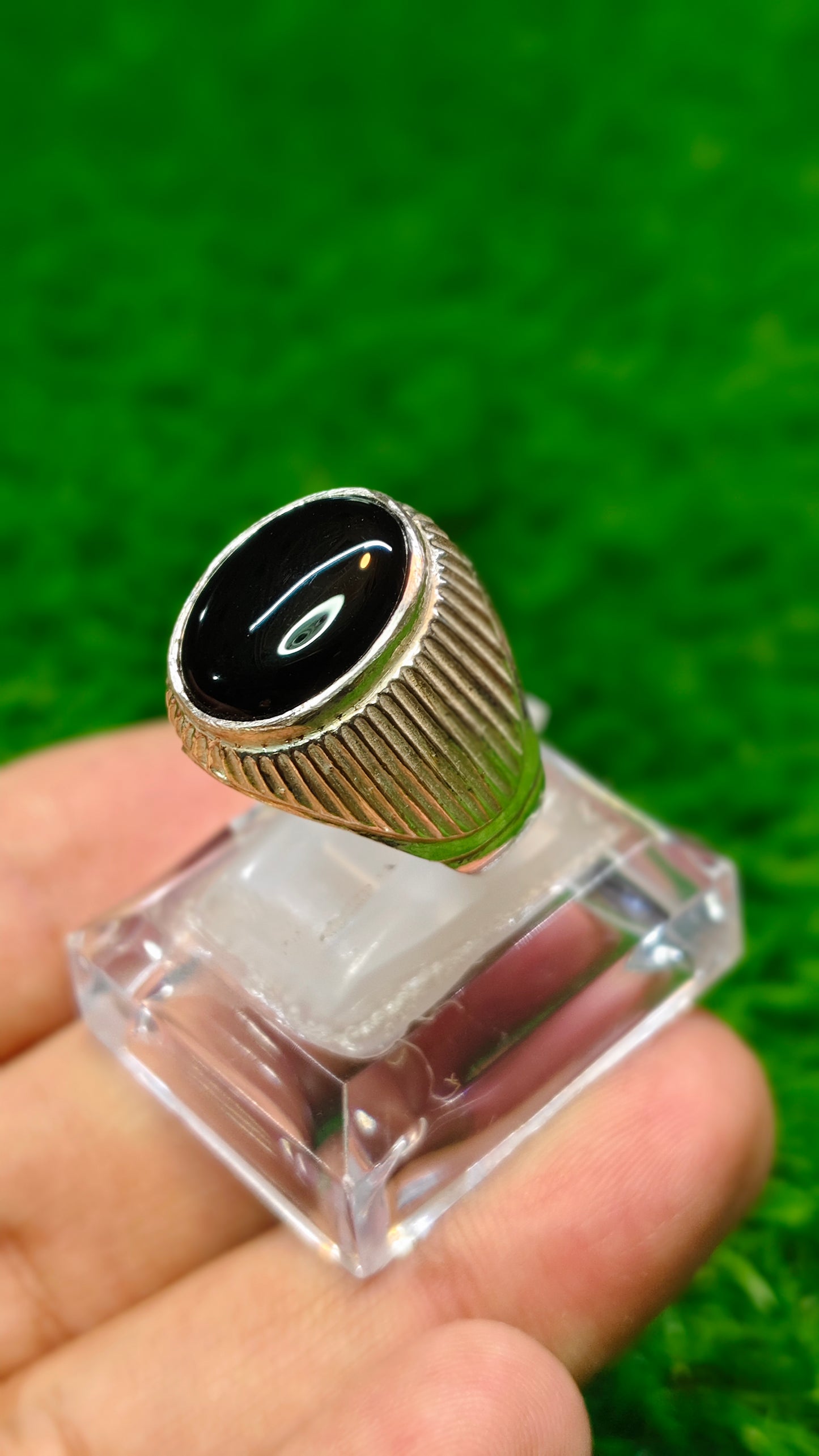 Natural Black Aqeeq Ring