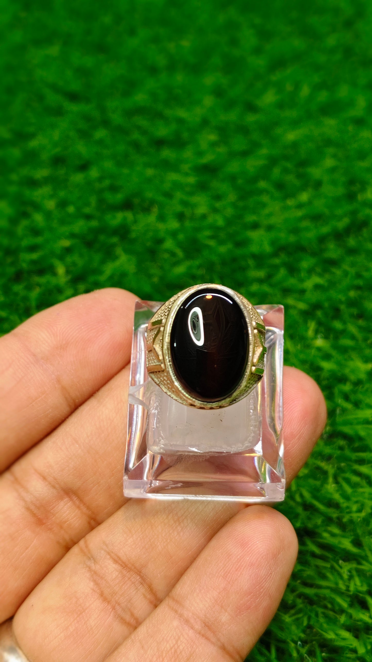 Natural Black Aqeeq Ring