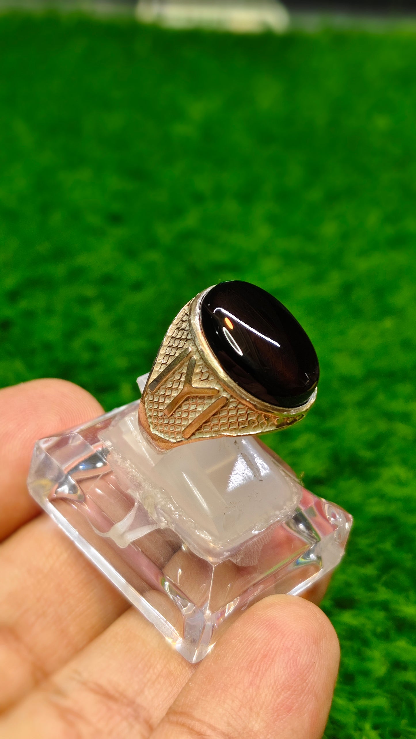 Natural Black Aqeeq Ring