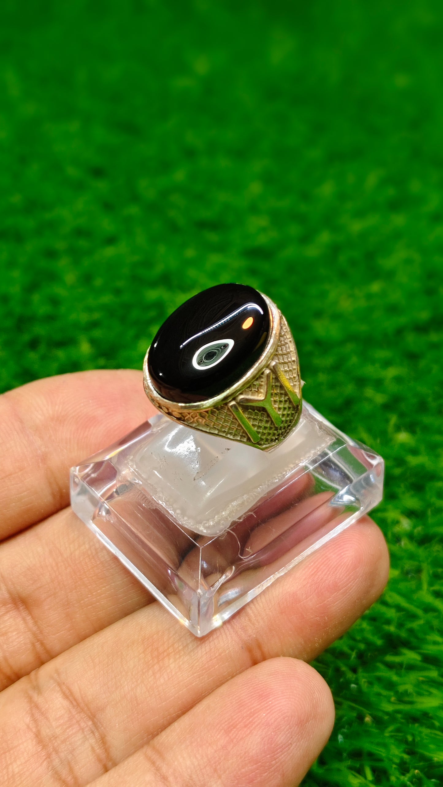 Natural Black Aqeeq Ring