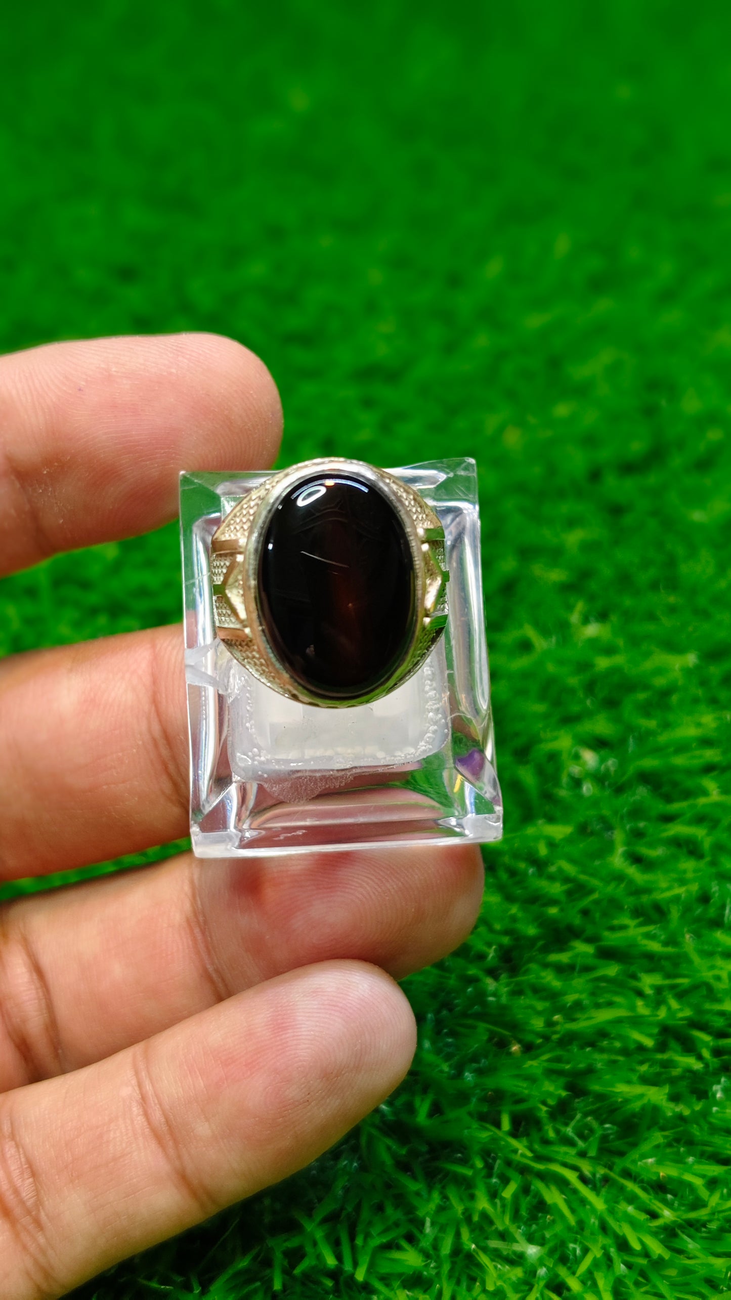 Natural Black Aqeeq Ring