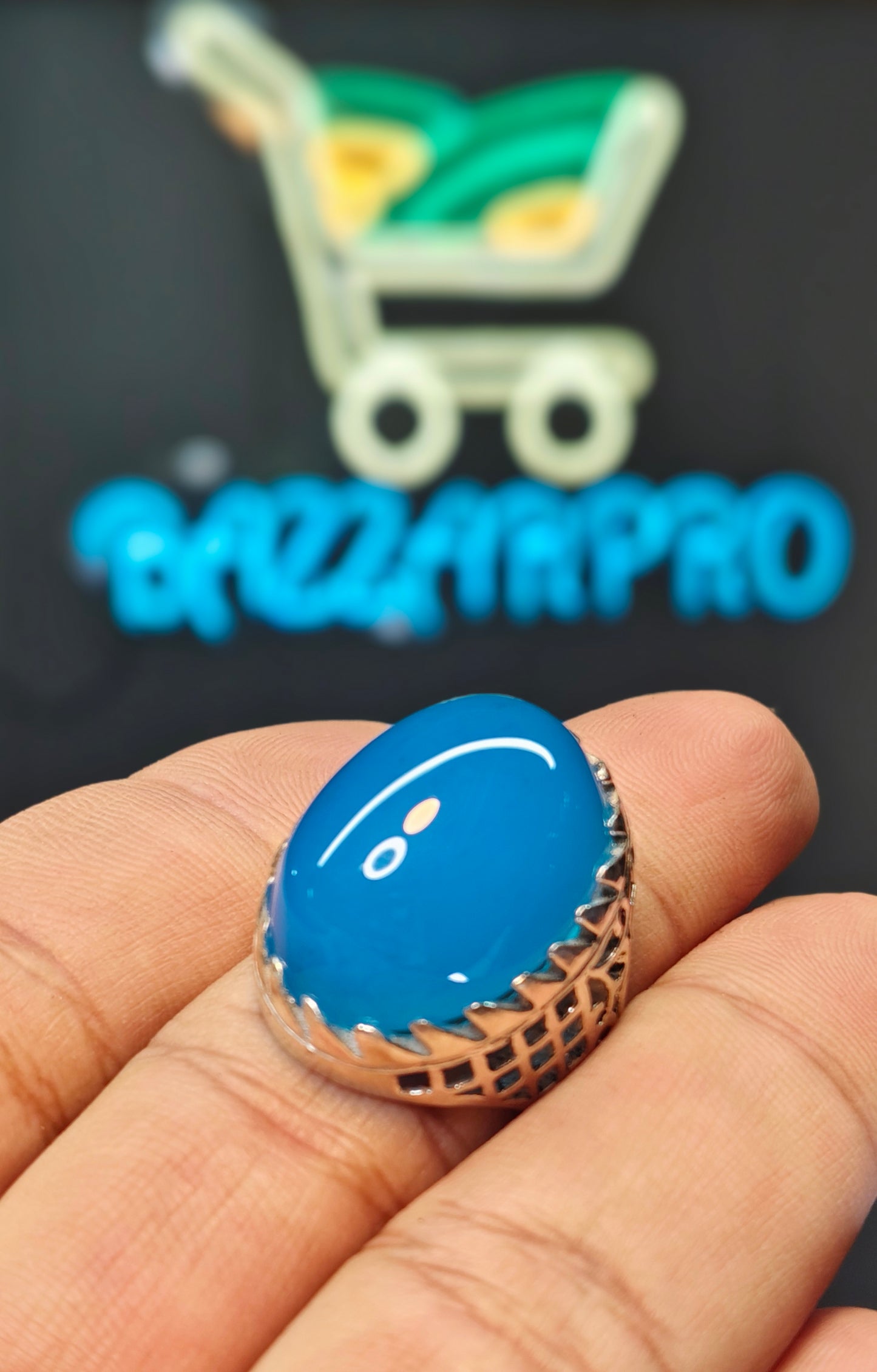 blue aqeeq Ring