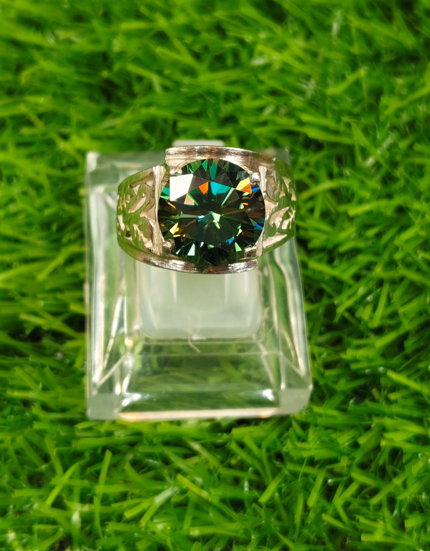 Green Moissanite Diamond Ring