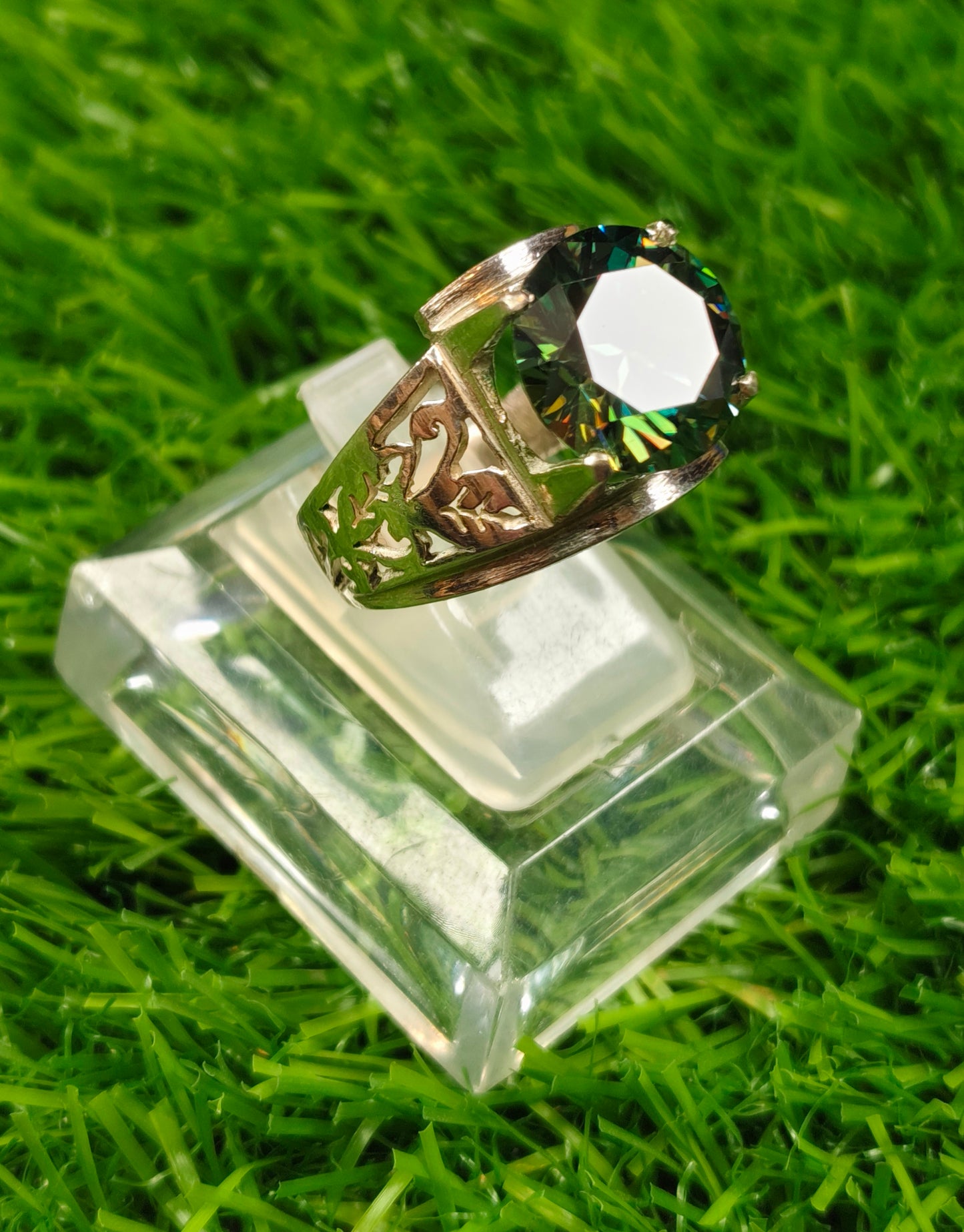 Green Moissanite Diamond Ring