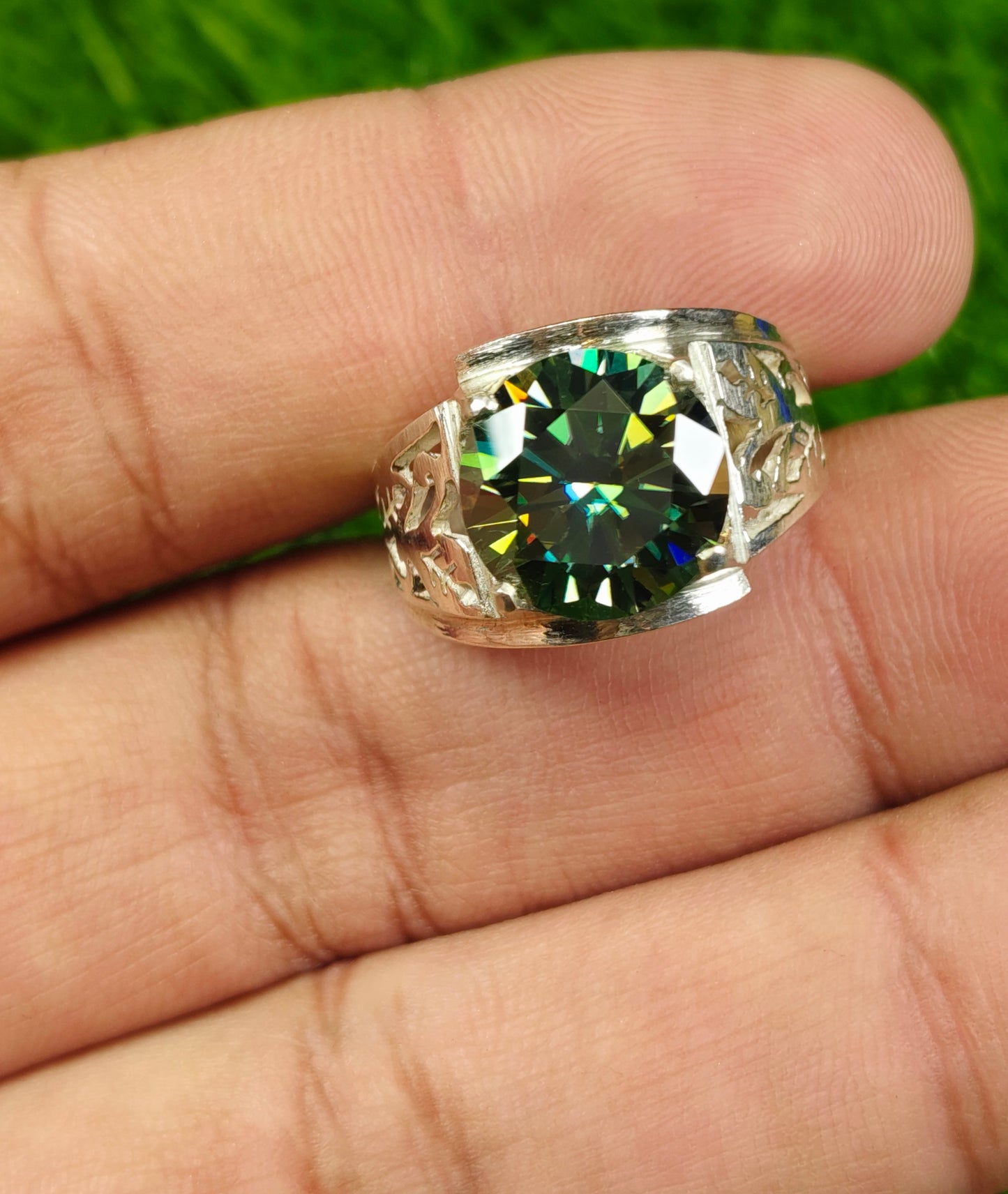 Green Moissanite Diamond Ring