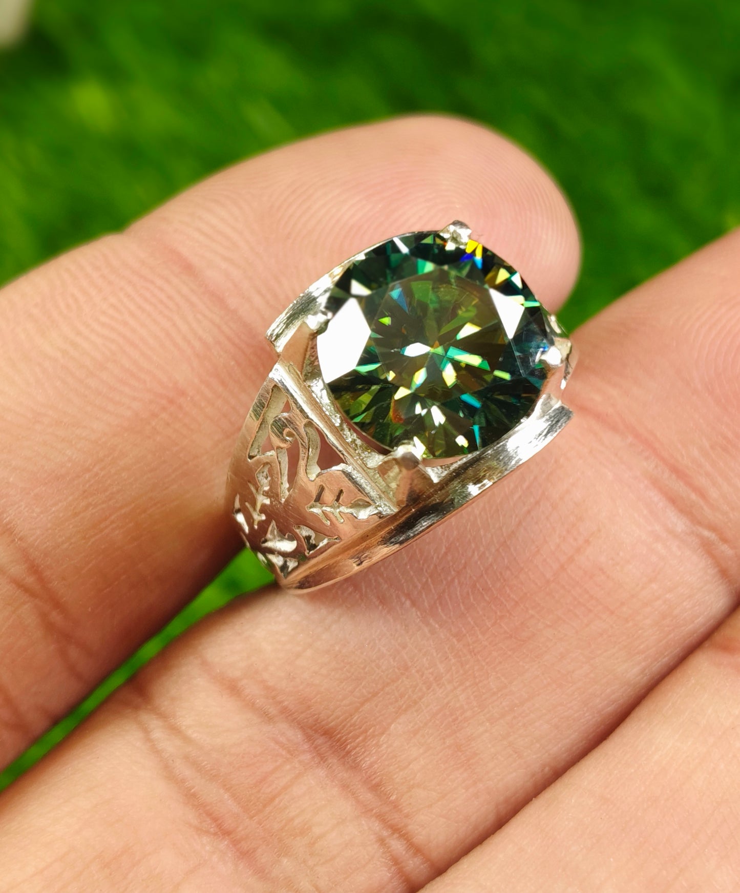 Green Moissanite Diamond Ring