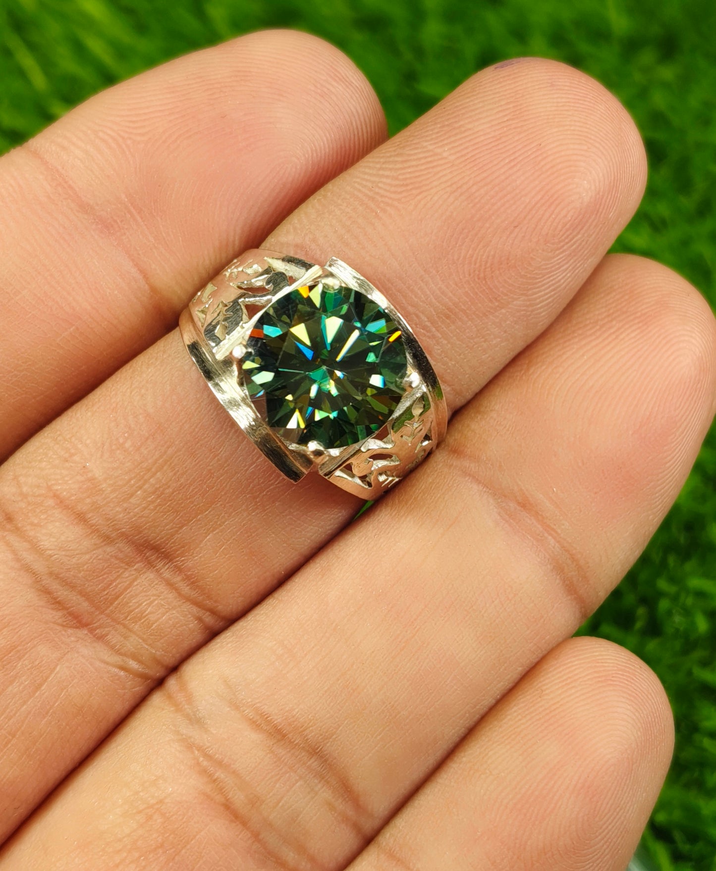 Green Moissanite Diamond Ring