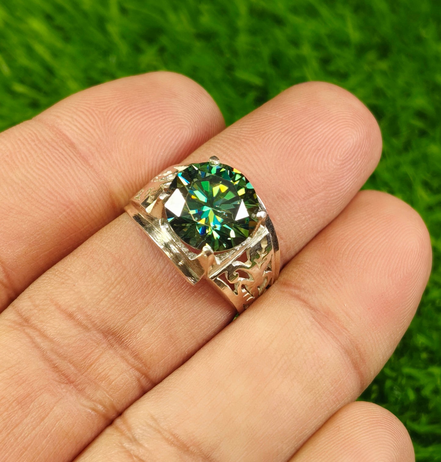 Green Moissanite Diamond Ring