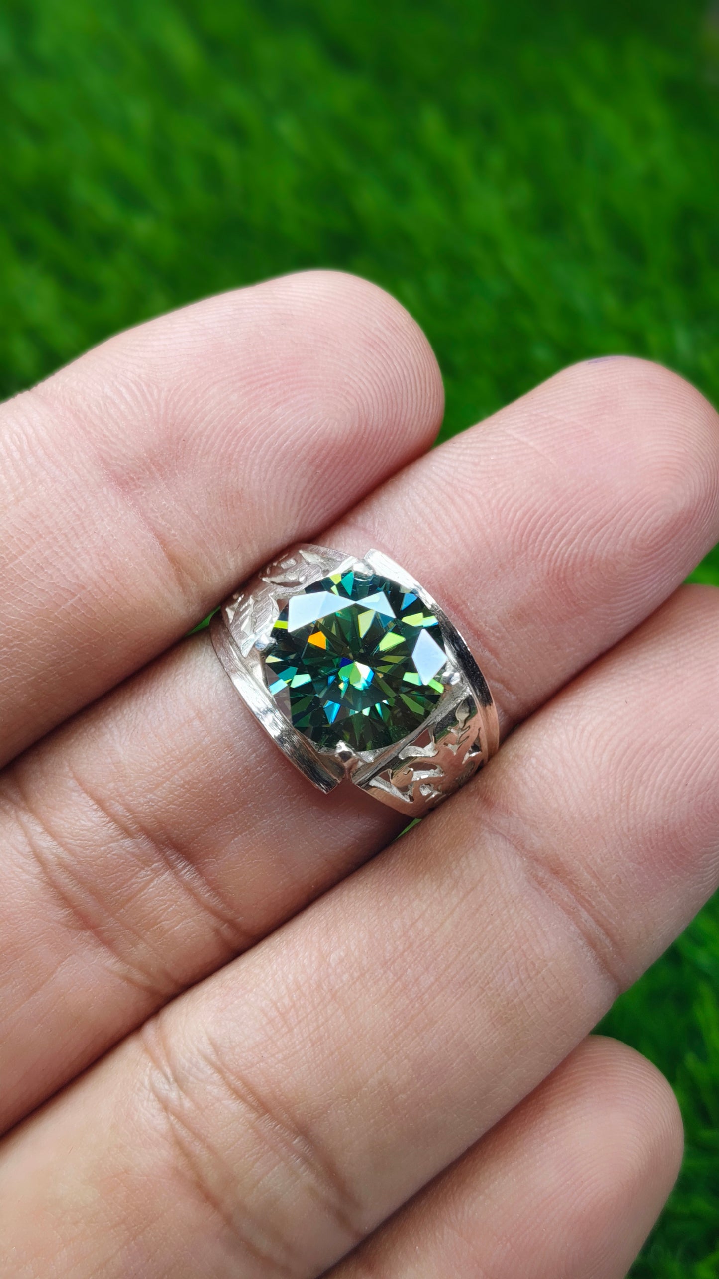 Green Moissanite Diamond Ring