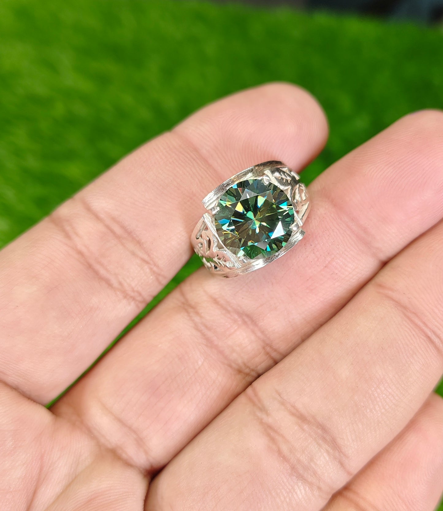 Green Moissanite Diamond Ring