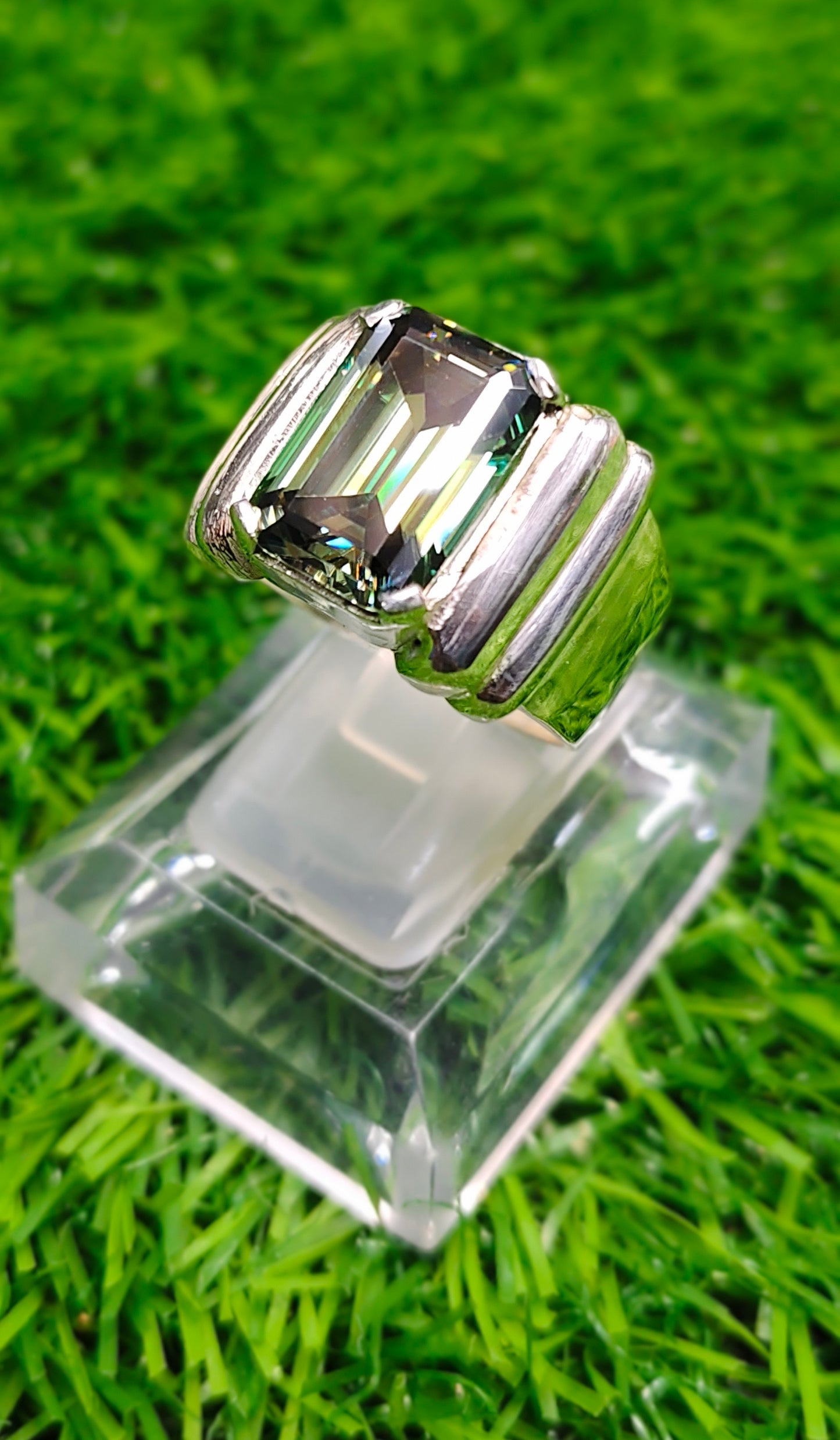 Green Moissanite Diamond Ring