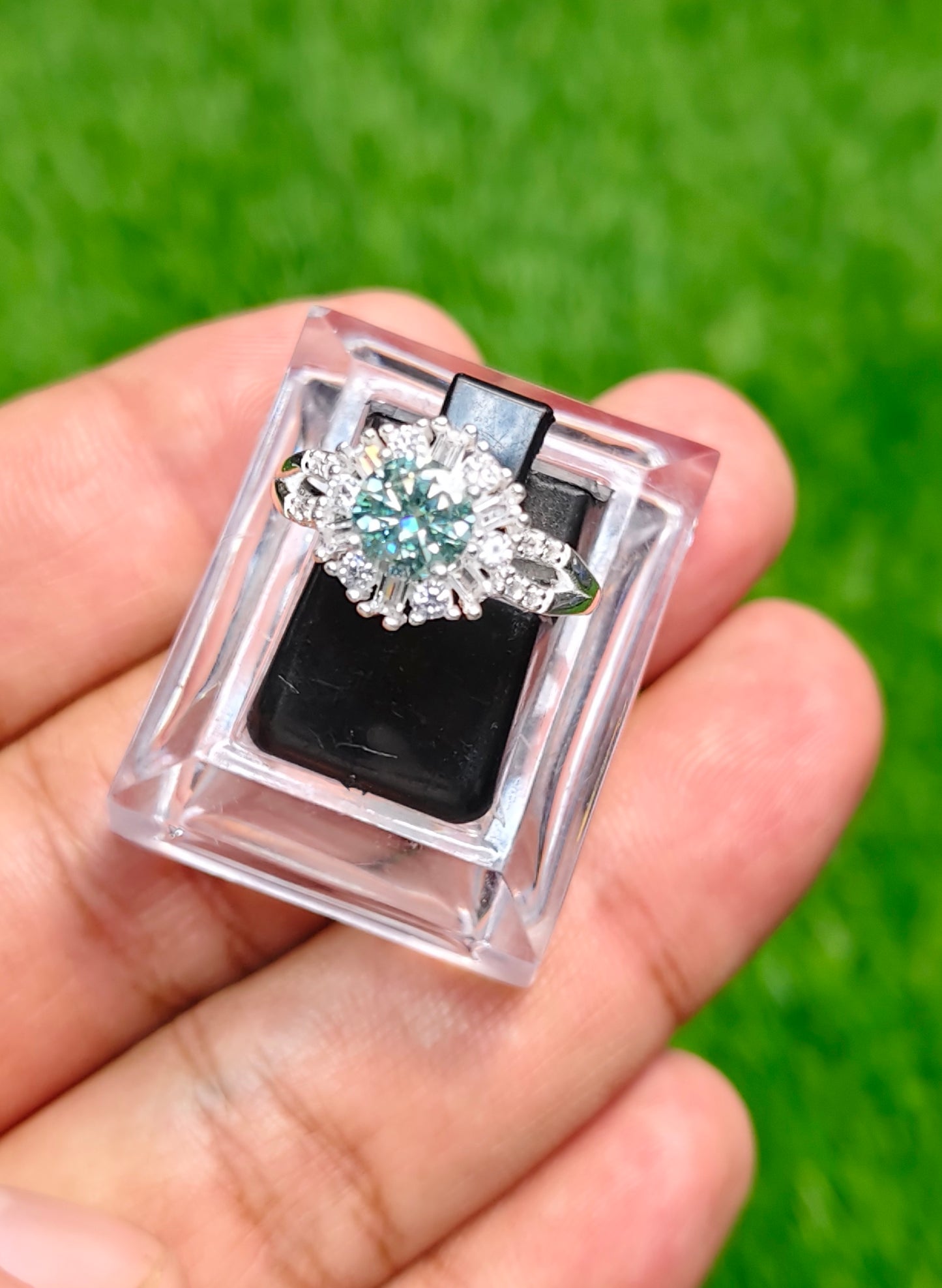 Aqua Moissanite Diamond Ring