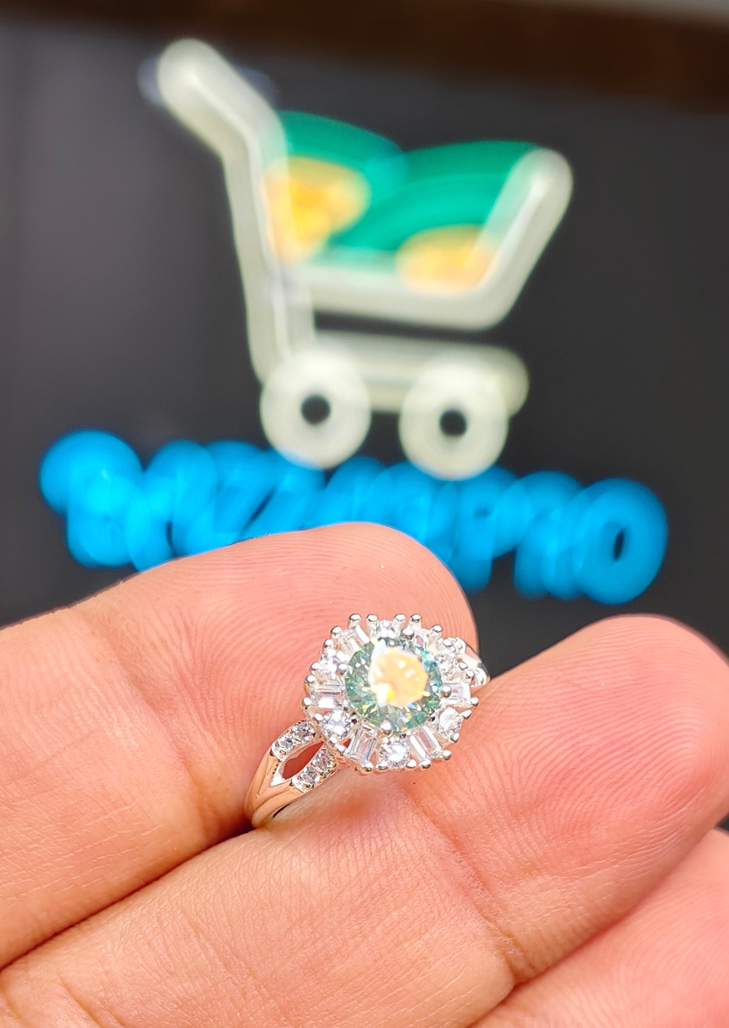 Aqua Moissanite Diamond Ring