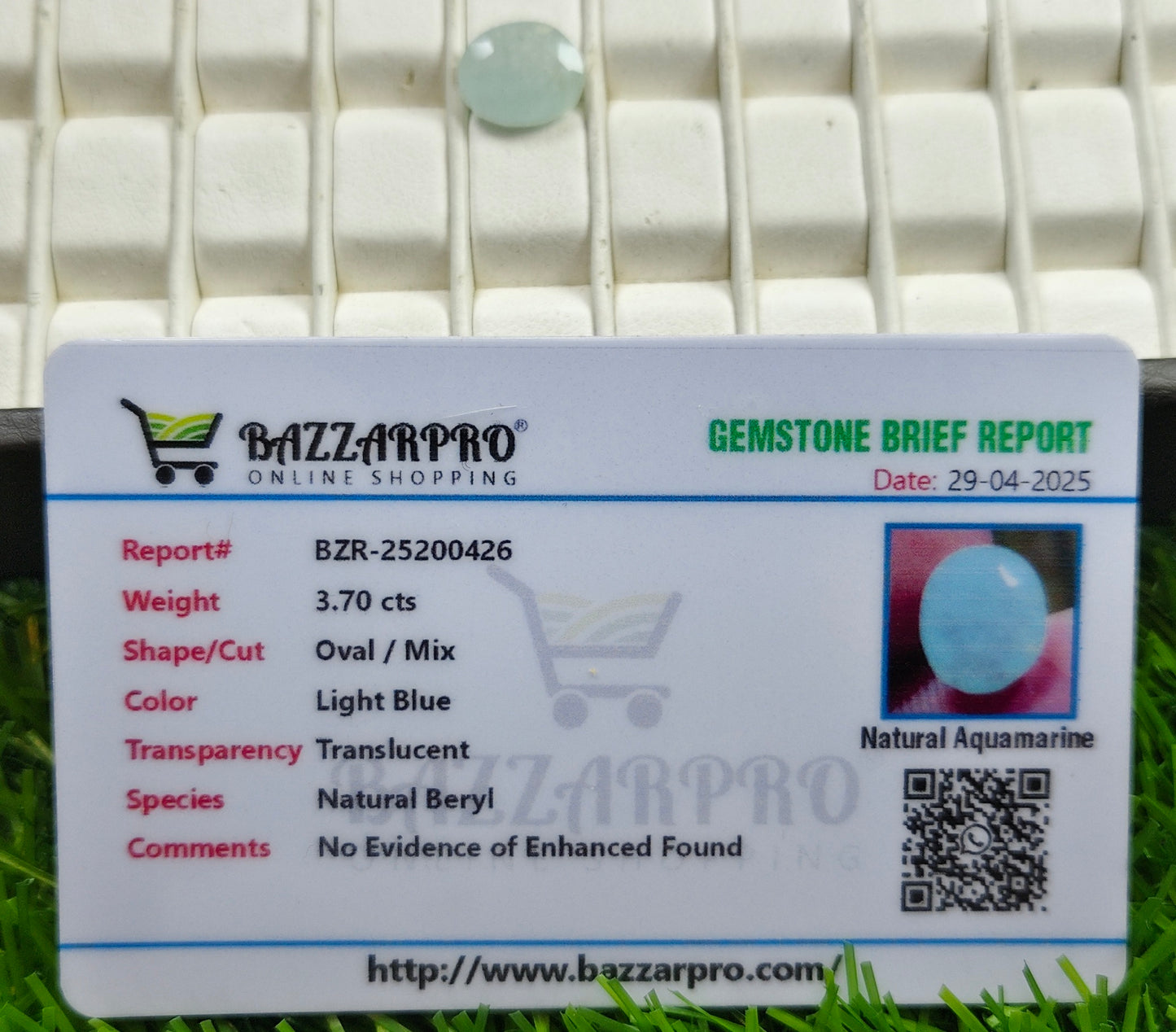 Aquamarine With Lab certificate